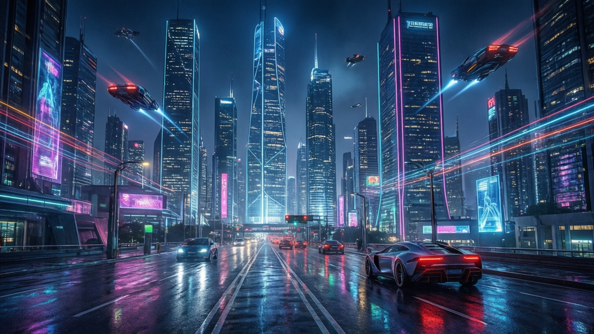 Νέον Cyberpunk Πόλη Ταπετσαρία
