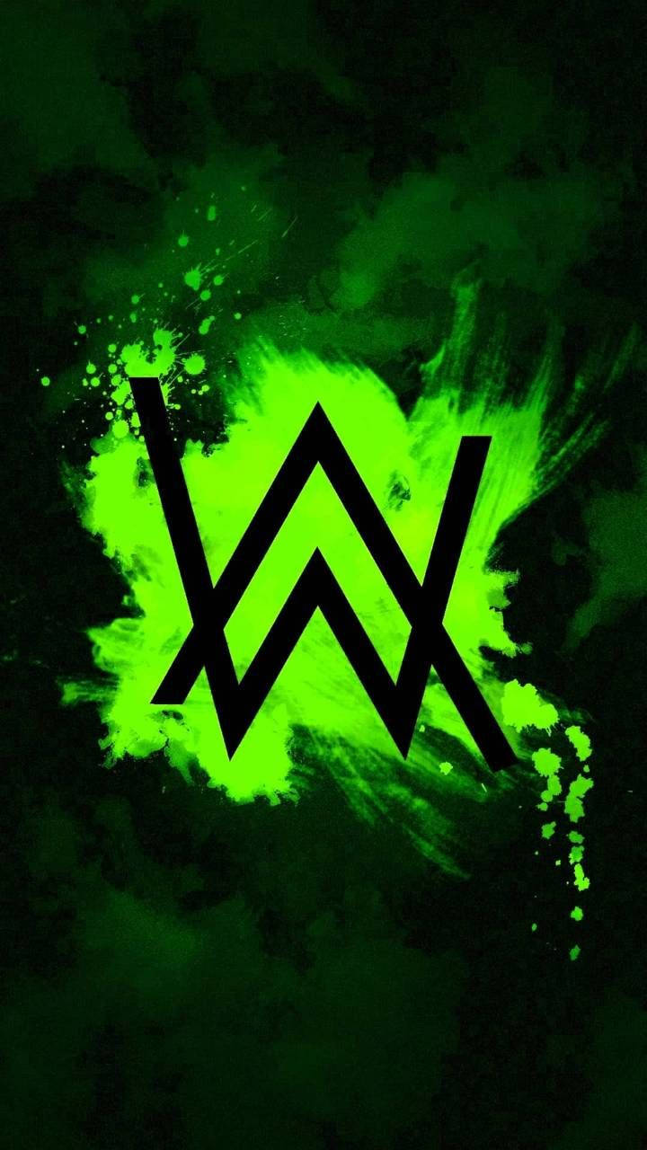 Νέον Πράσινο και Μαύρο Λογότυπο Alan Walker — Σκούρο πράσινο Ταπετσαρία