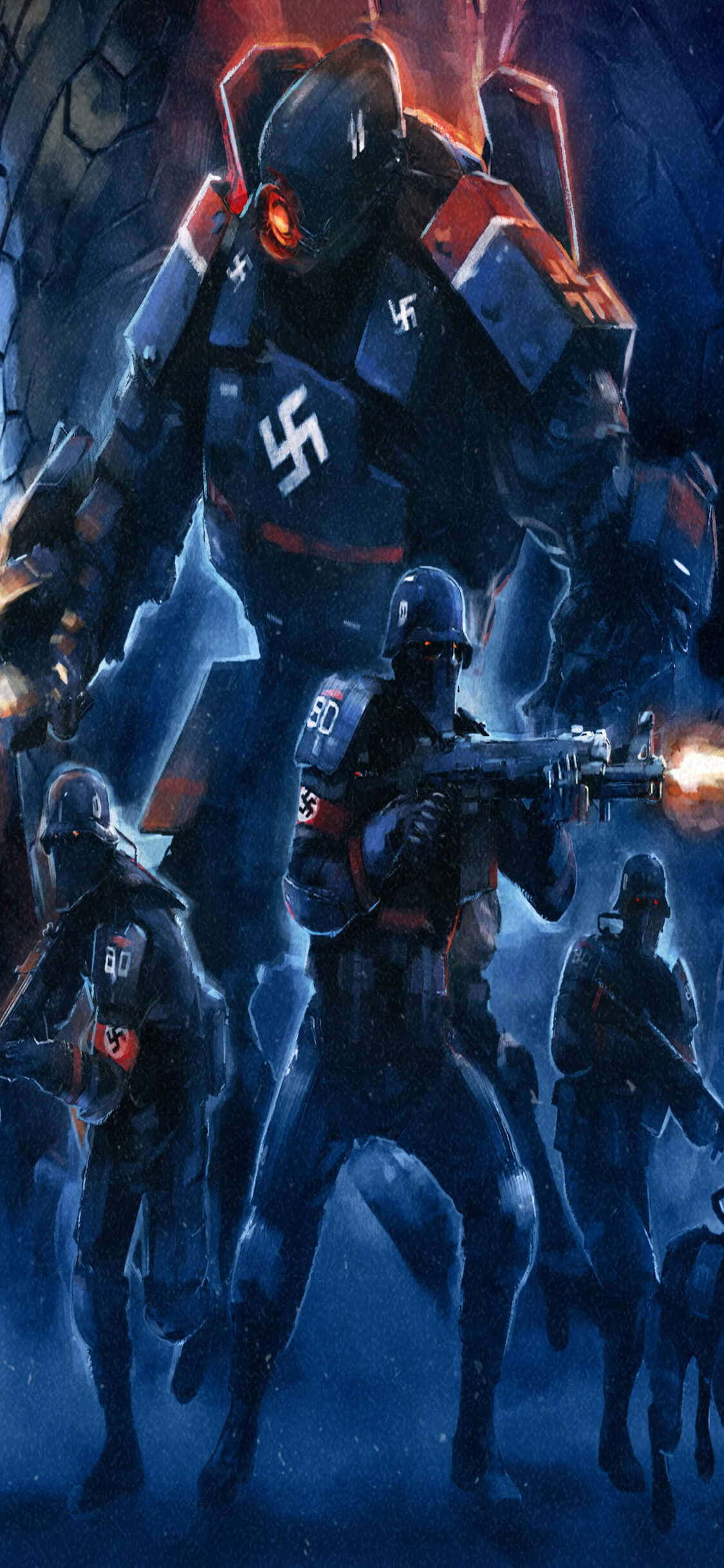 Ναζί στρατιώτες στο Wolfenstein II για iPhone Xs Ταπετσαρία