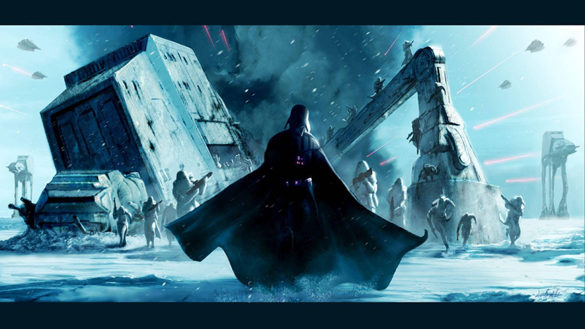 Ταπετσαρία Star Wars του Νταρθ Βέιντερ να στέκεται σε έναν κατεστραμμένο πλανήτη-πόλη. — Star Wars Ταπετσαρία