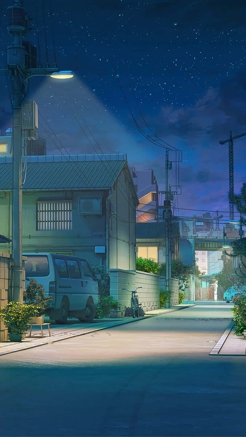 Νυχτερινό αστικό τοπίο anime Ταπετσαρία