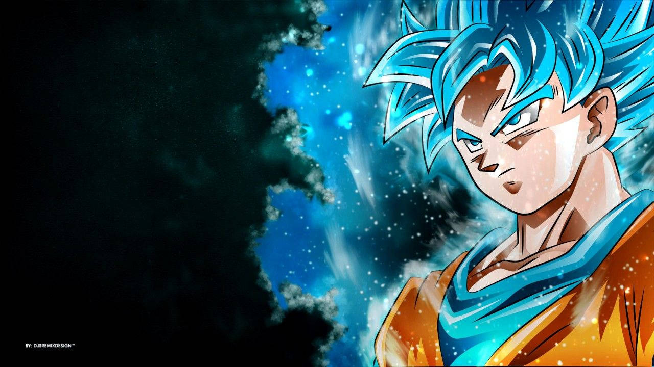 Ταπετσαρία του Son Goku στο στάδιο Σούπερ Σάιγιαν Μπλε σε μαύρο φόντο. — Dragon Ball Ταπετσαρία