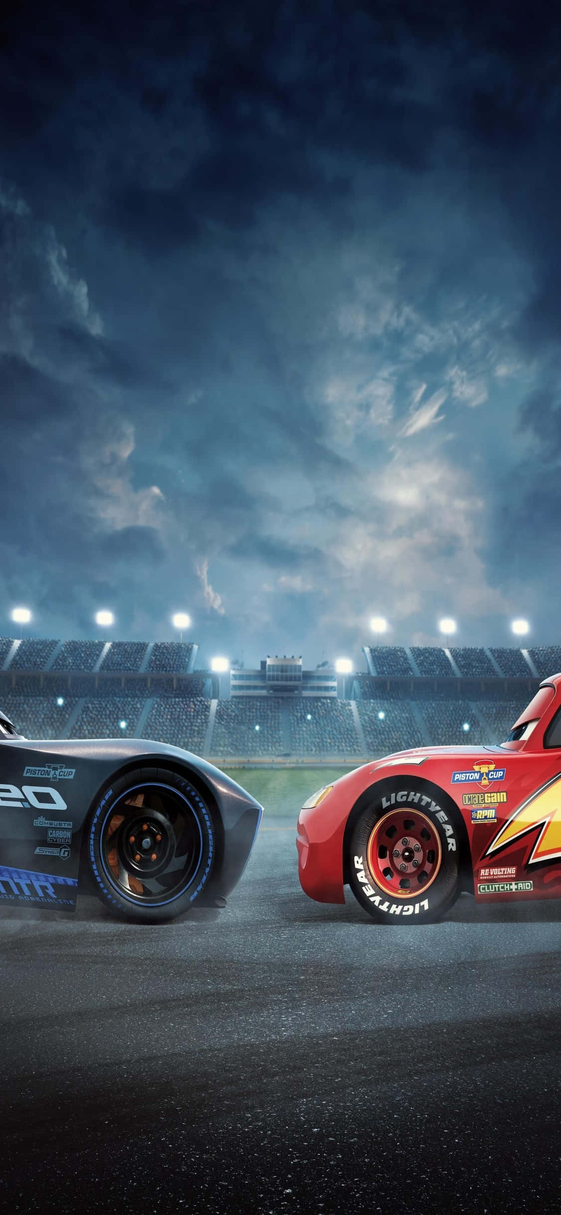 Ο McQueen και ο Jackson Storm σε φόντο για iPhone X από το Cars Ταπετσαρία