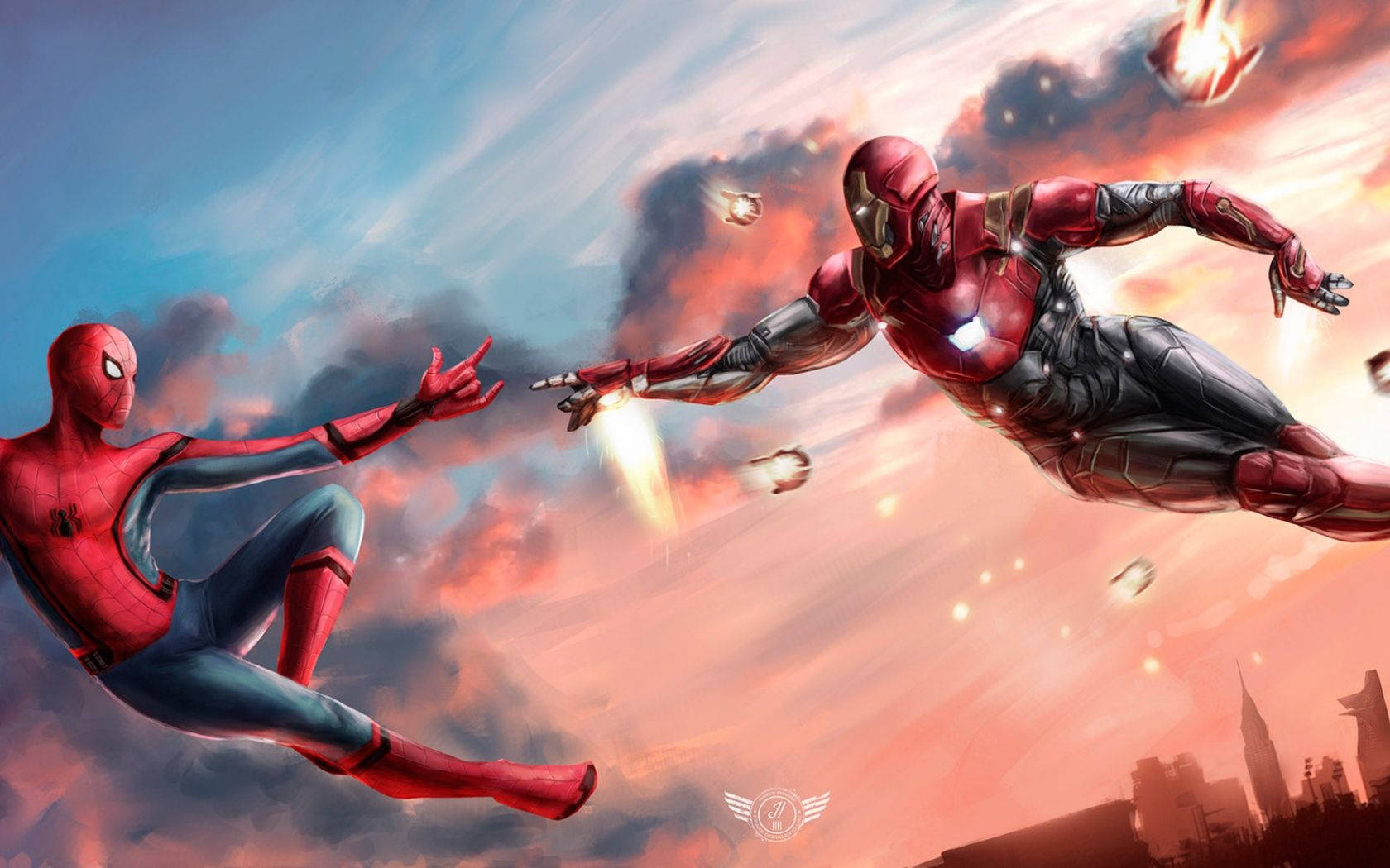 Ταπετσαρία ψηφιακής τέχνης με τον Spider-Man και τον Iron-Man — Iron Man Ταπετσαρία