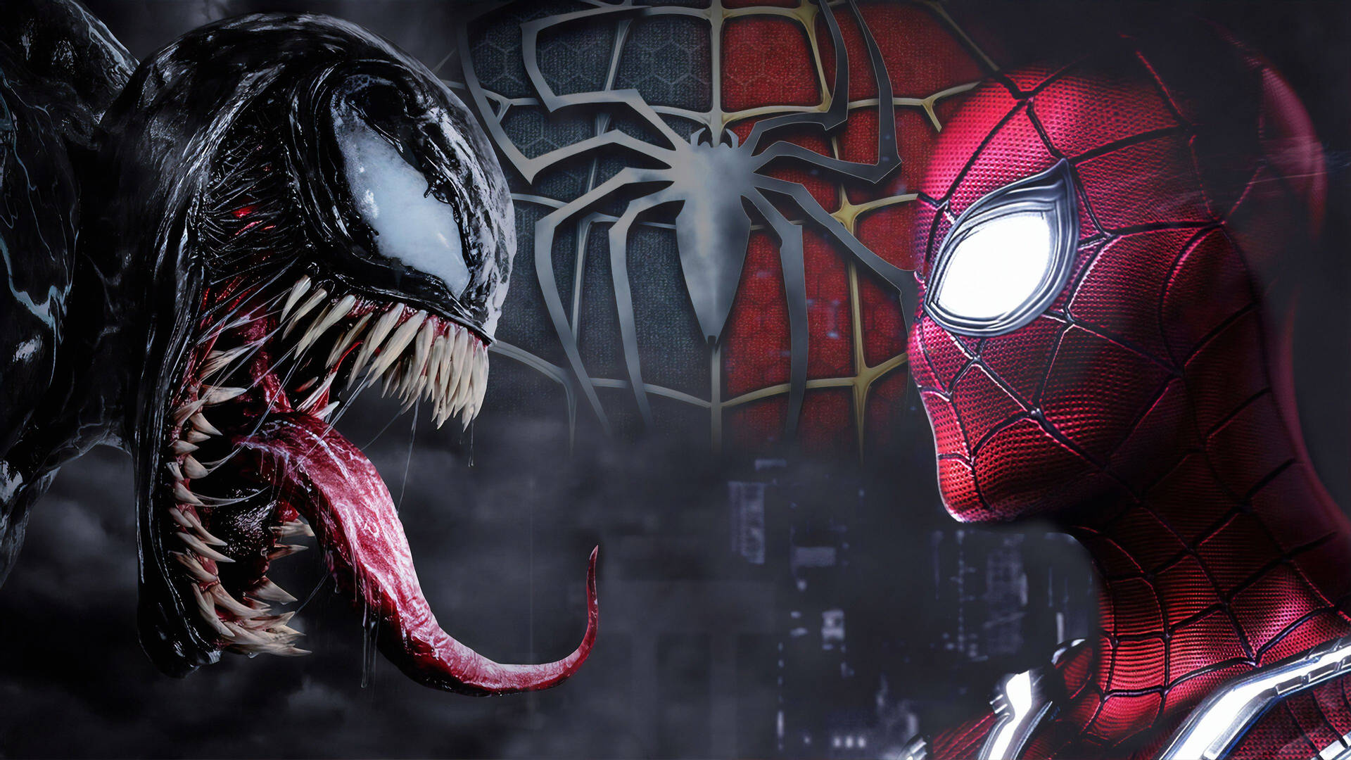 Ο Spider-Man και ο Venom αντιμέτωποι σε σκούρο μαύρο φόντο. — Spider Man Ταπετσαρία