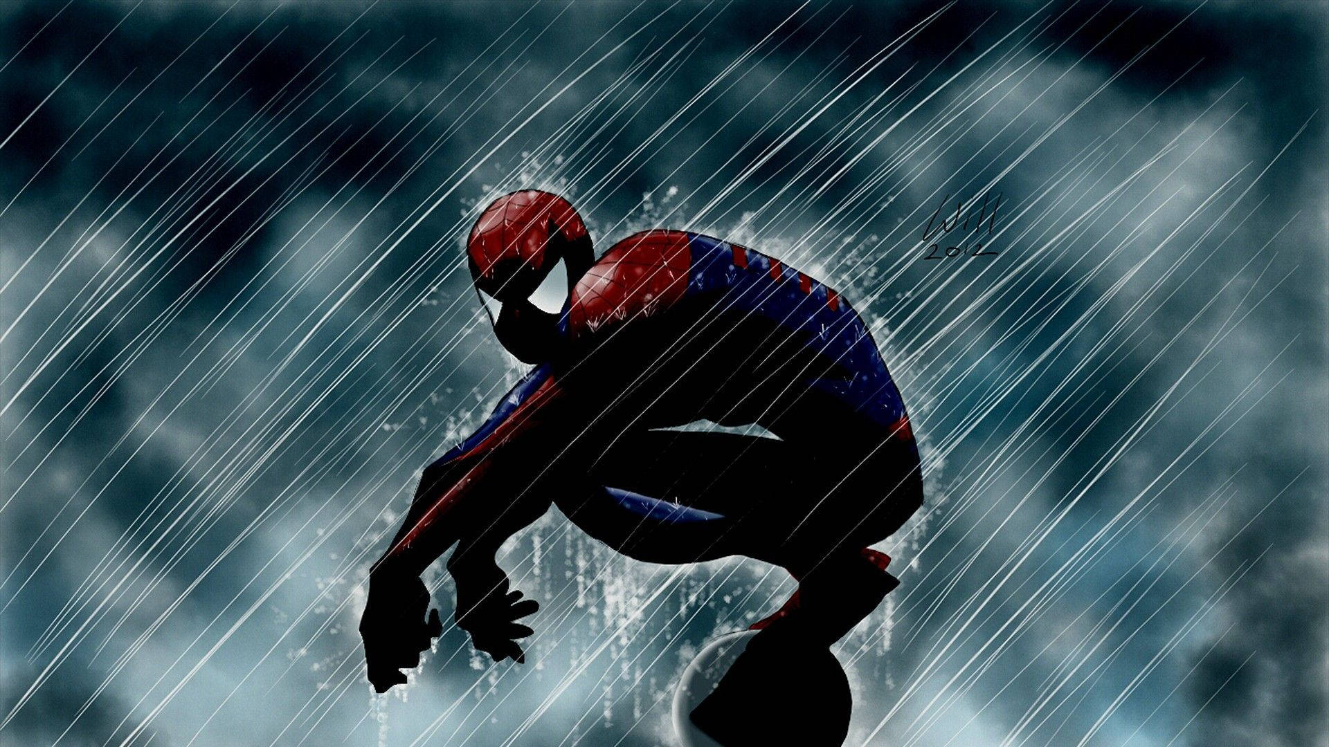 Ο Spider-Man κάθεται έξω και βρέχεται στη βροχή — Spider Man Ταπετσαρία