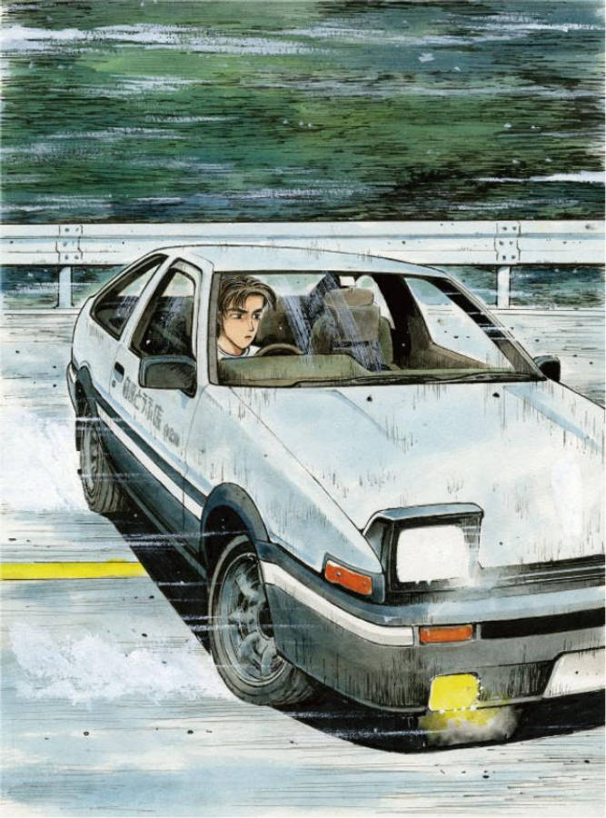 Ο Takumi Fujiwara οδηγεί ένα αυτοκίνητο anime Ταπετσαρία
