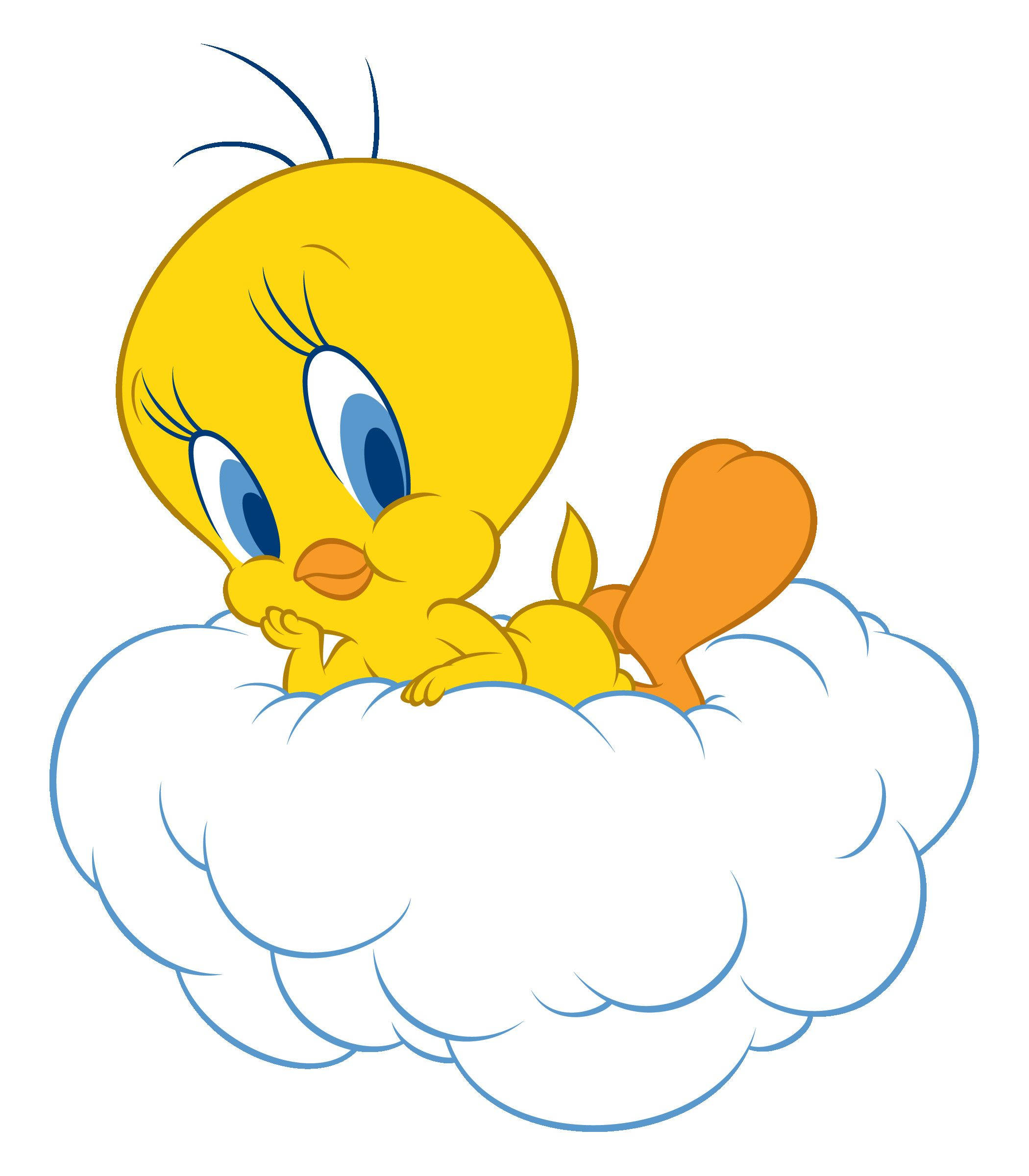 Tweety Ποζάρει σε Λευκό Σύννεφο Ταπετσαρία