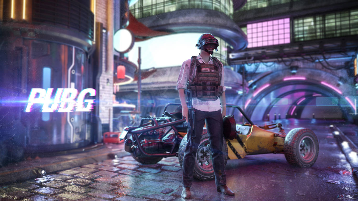 Ο Βίκτορ στη Νέον Πόλη PUBG 1366x768 Ταπετσαρία