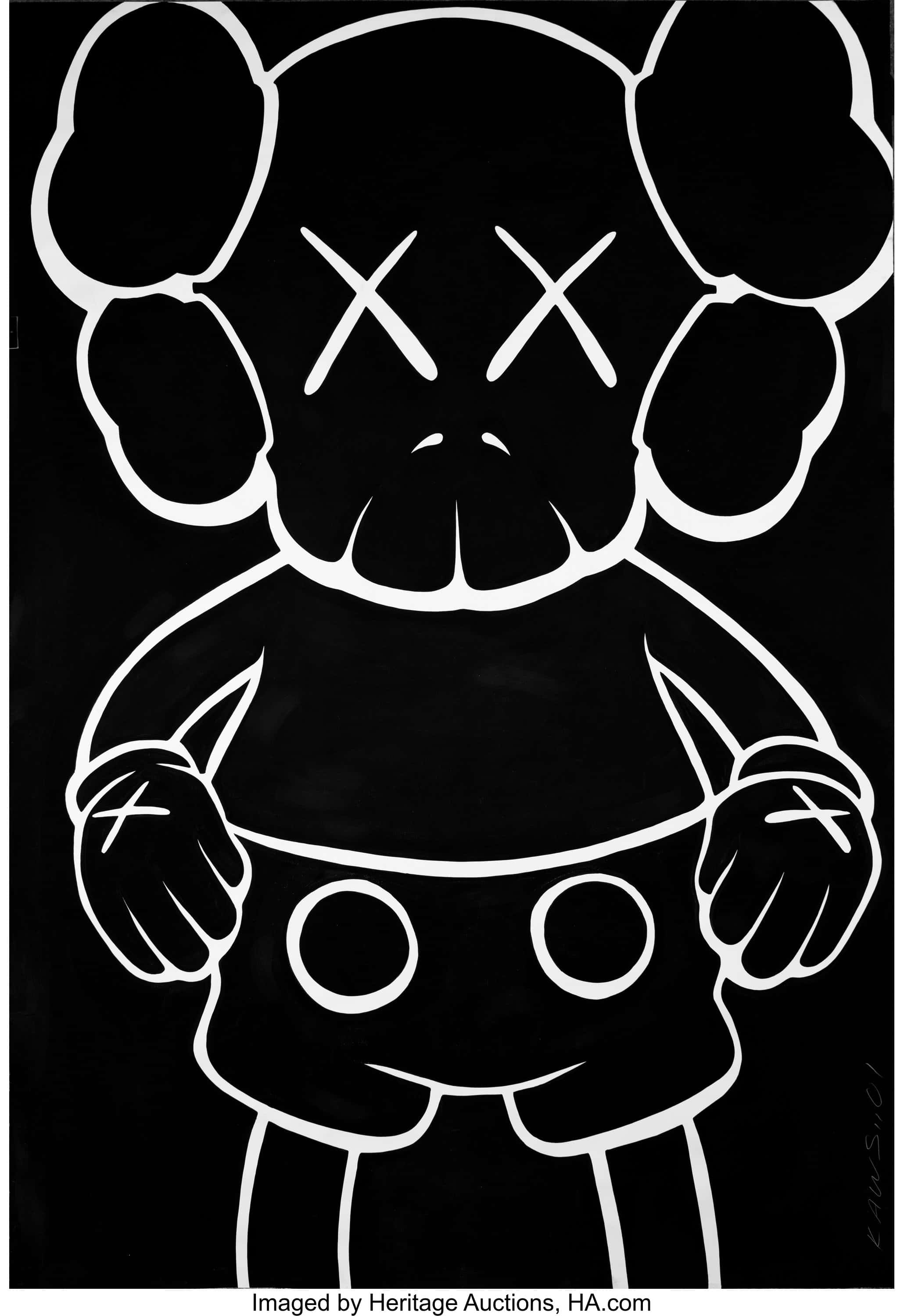 Ο εμβληματικός χαρακτήρας KAWS Companion να κοιτάζει ψηλά σε έναν γαλάζιο ουρανό Ταπετσαρία