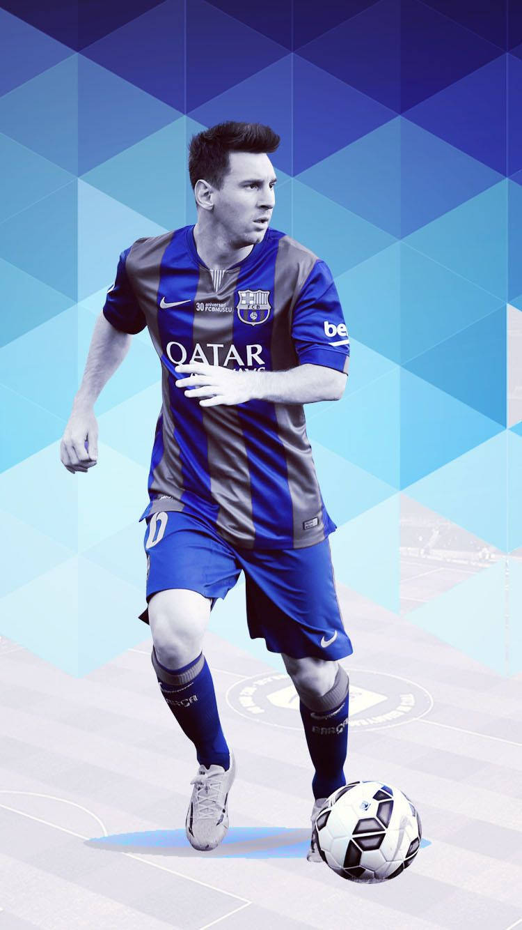 Ταπετσαρία τέχνης με τον Lionel Messi σε μπλε γεωμετρικά κυβικά μοτίβα — Messi Ταπετσαρία