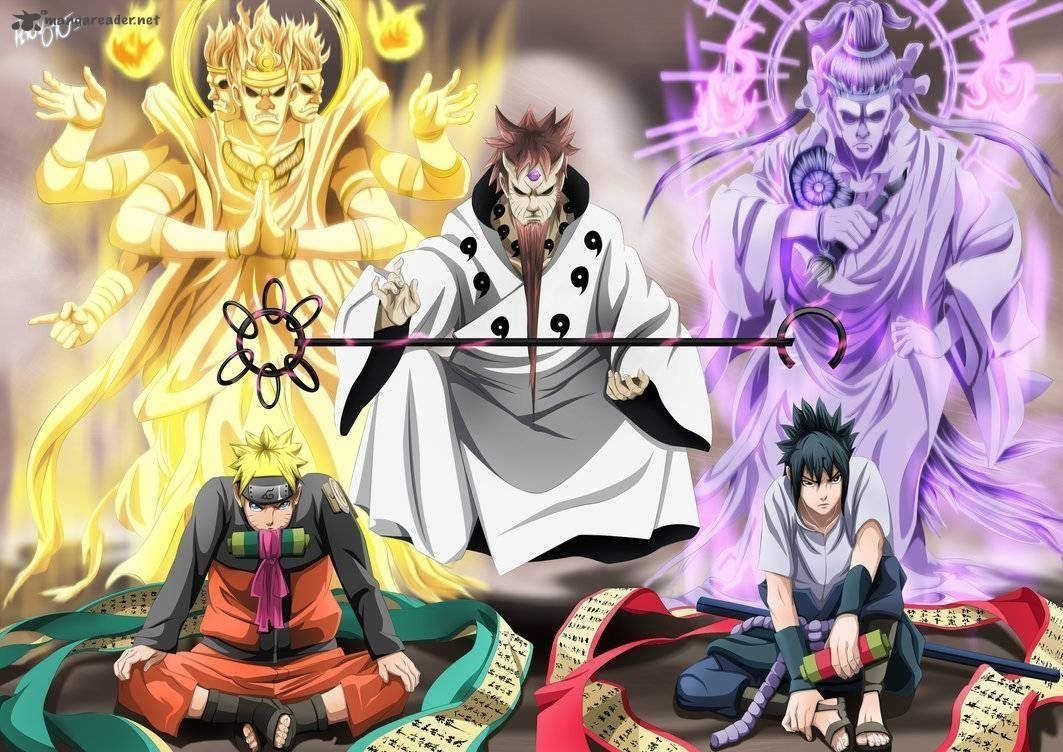 Naruto Uzumaki και Sasuke Uchiha να εκπαιδεύονται με chakra στο χωριό των φύλλων. — Naruto Ταπετσαρία