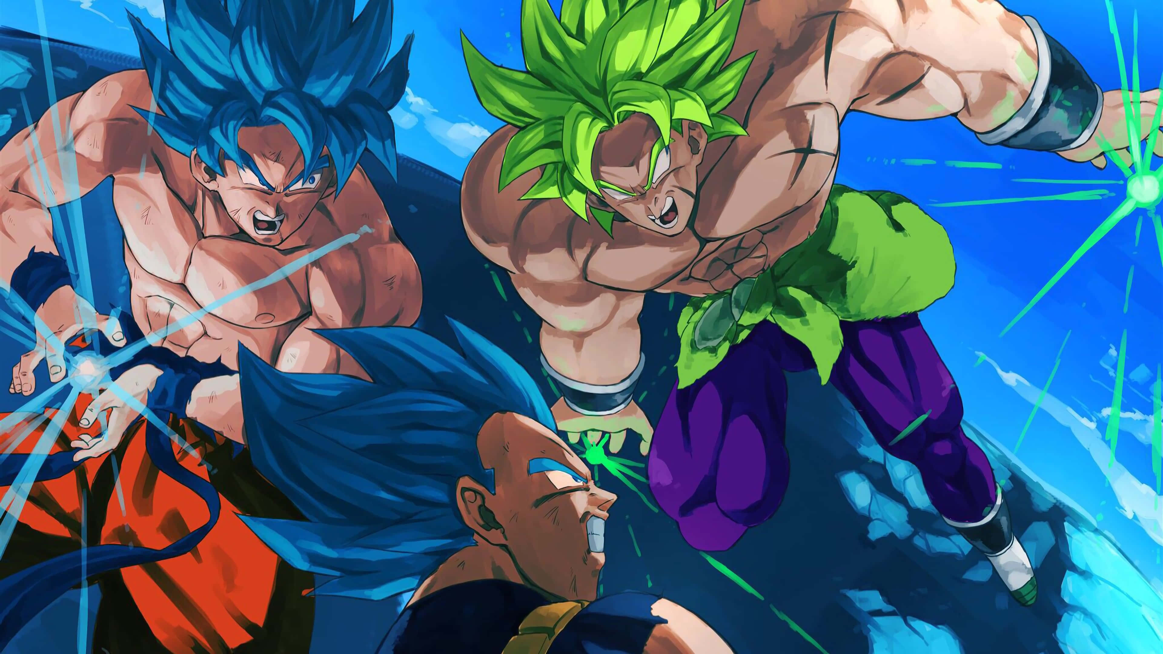 Ο πολεμιστής Super Saiyan God Broly στέκεται θριαμβευτής. Ταπετσαρία