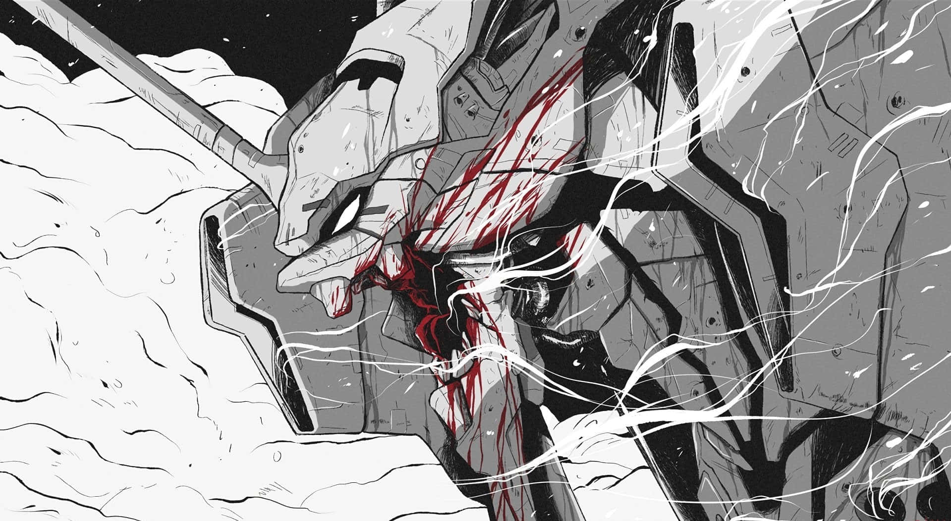 Ο Σίντζι Ικάρι, ο Πρωταγωνιστής του Neon Genesis Evangelion, Κρατώντας το Δόρυ του Λογγίνου Ταπετσαρία