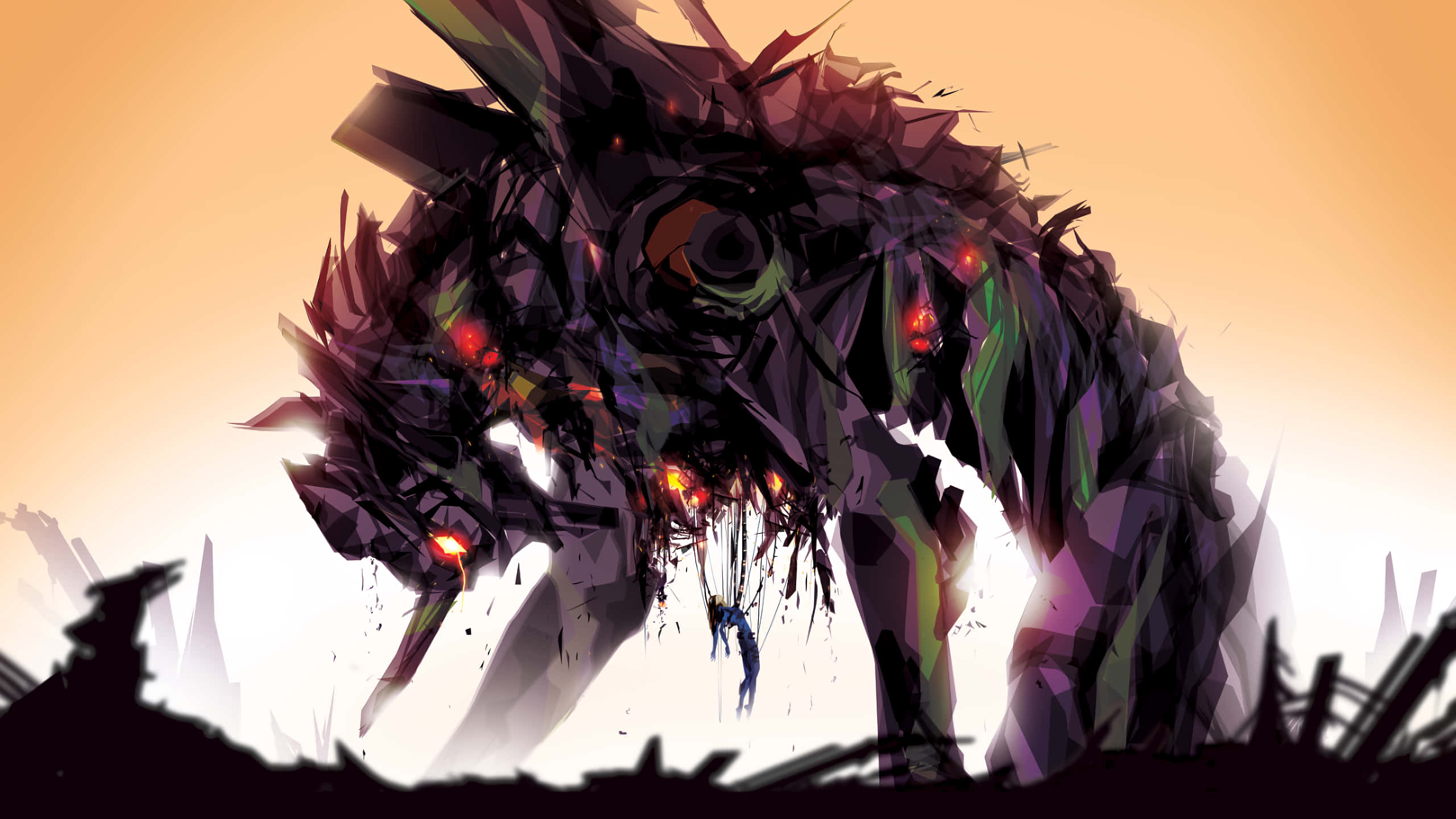 Ο Φουτουριστικός Φρουρός Mecha του Neon Genesis Evangelion κάτω από τον Ουρανό του Λυκόφωτος Ταπετσαρία