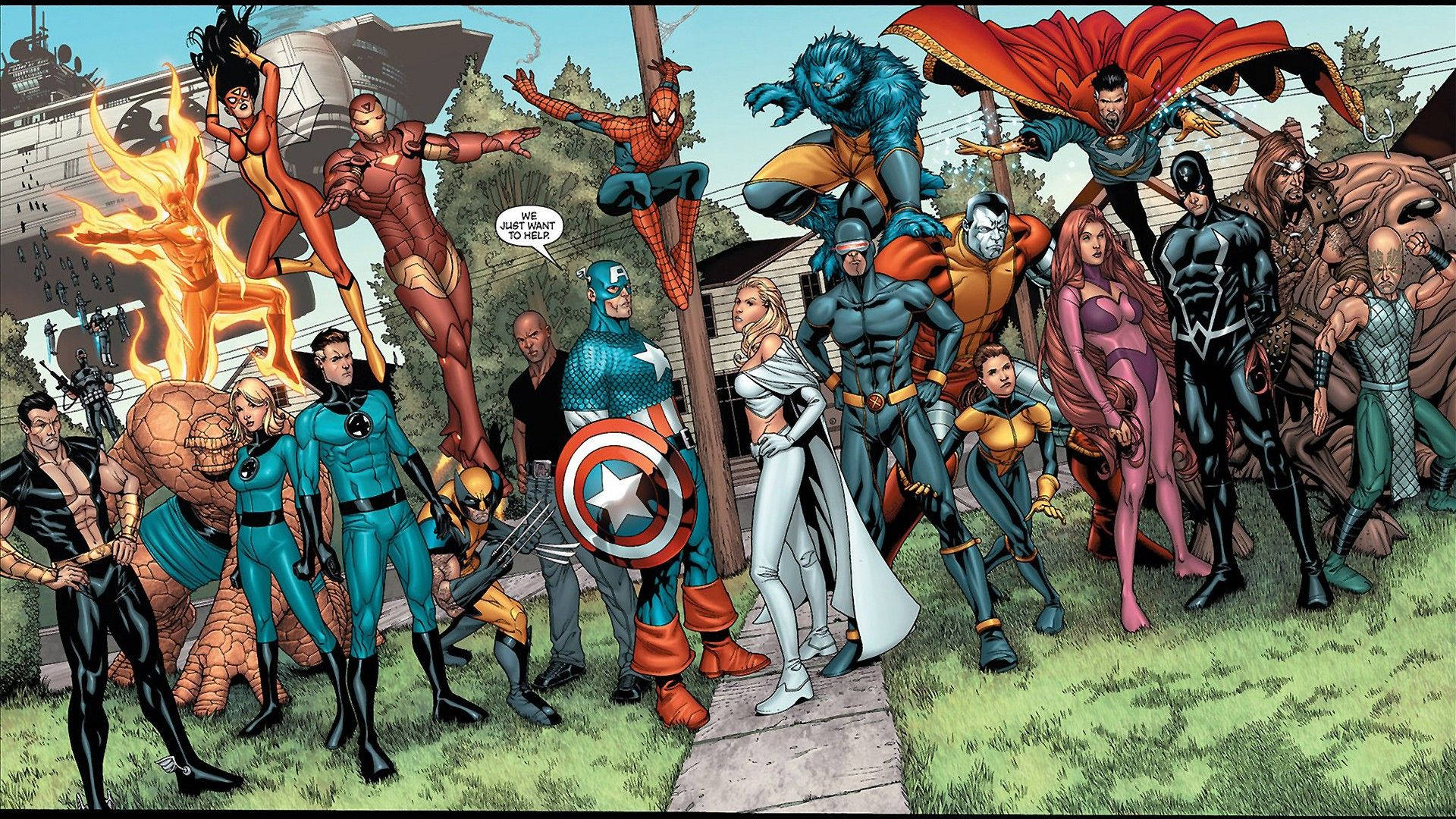 Χαρακτήρες υπερηρώων της Marvel όλοι σε ένα φόντο. — Marvel Ταπετσαρία