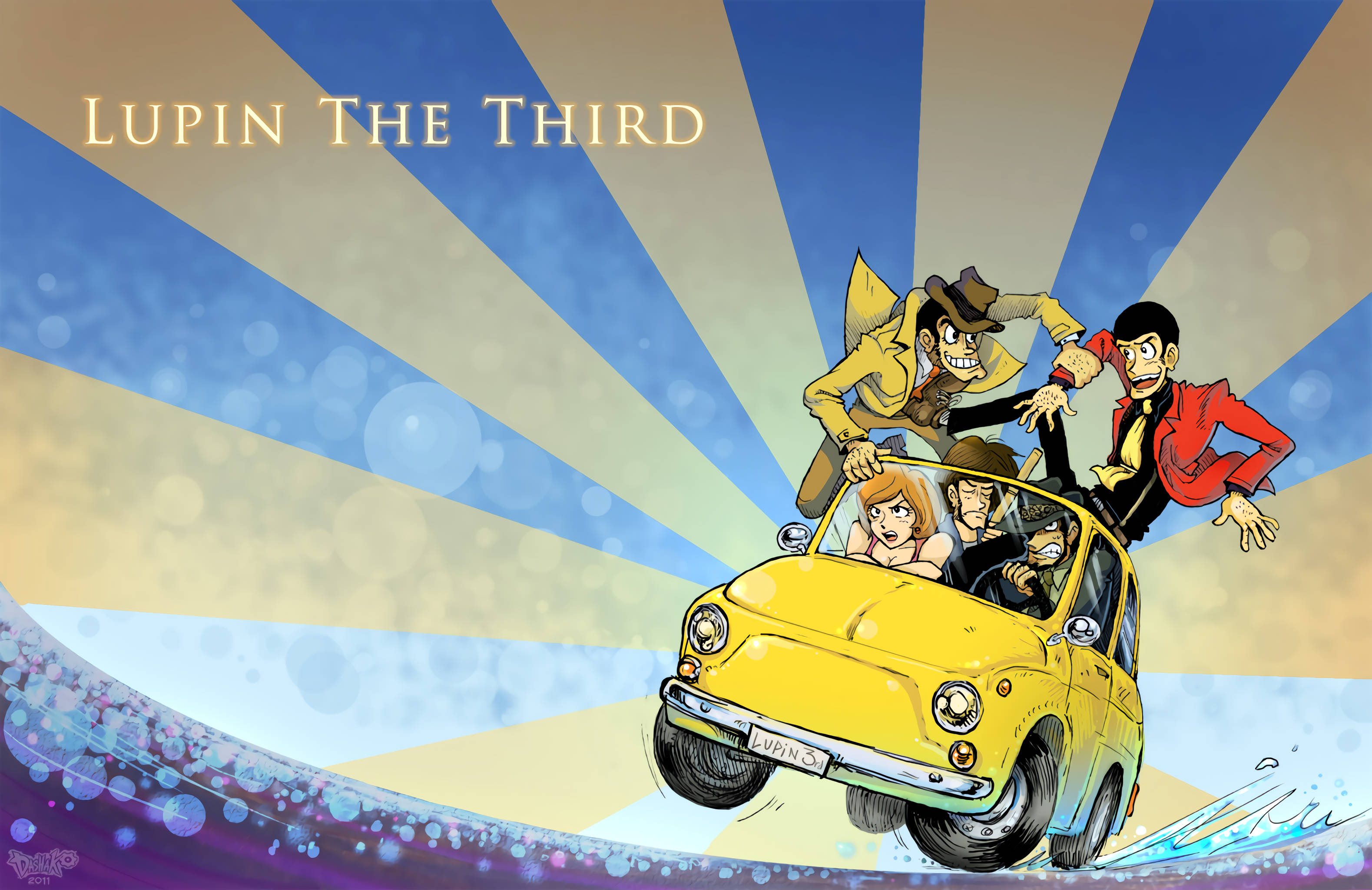 Οι χαρακτήρες του Lupin σε ένα αυτοκίνητο anime Ταπετσαρία