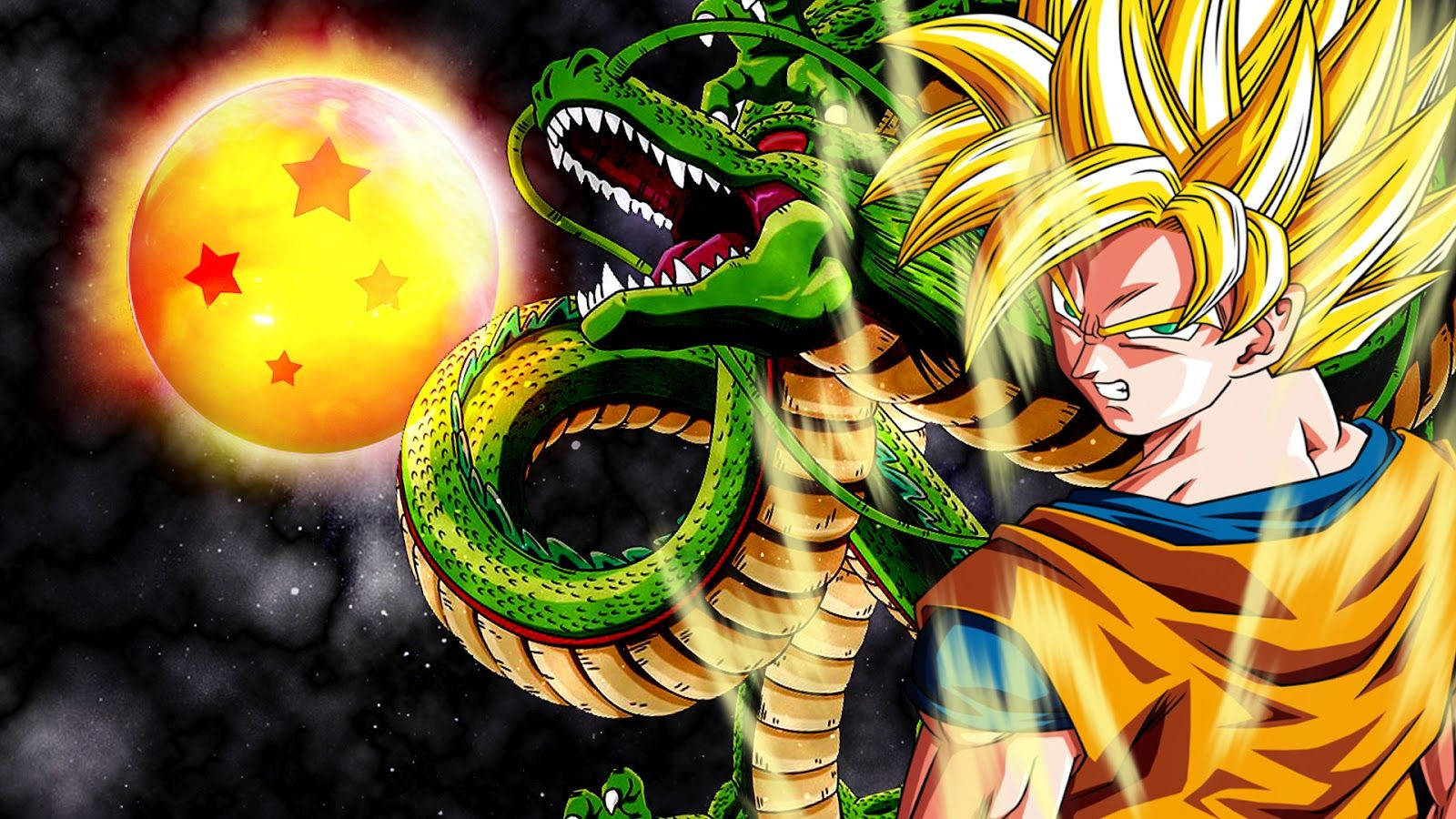 Ταπετσαρία με στρώσεις Super Saiyan 2 Goku, Shenron και 4άστερη Dragon Ball — Goku Ταπετσαρία
