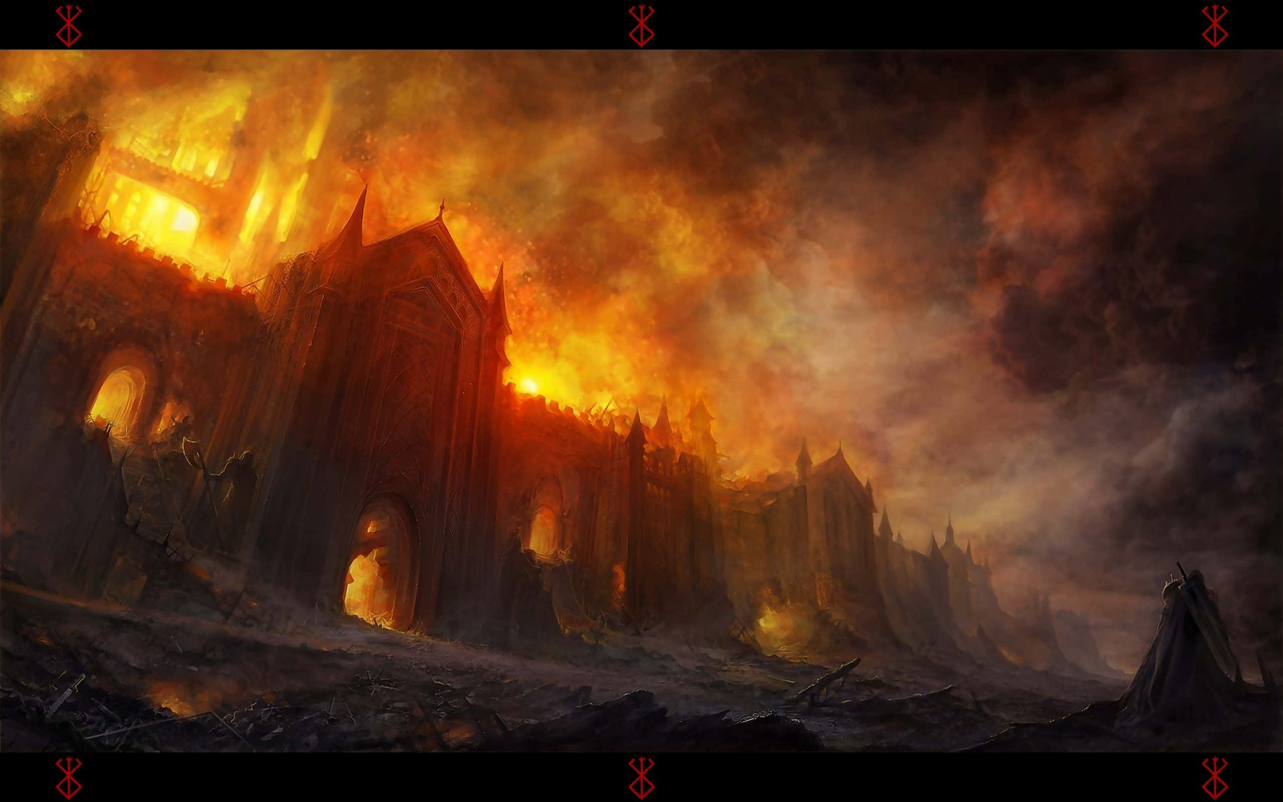 πίνακας ζωγραφικής ενός κάστρου στις φλόγες Ταπετσαρία