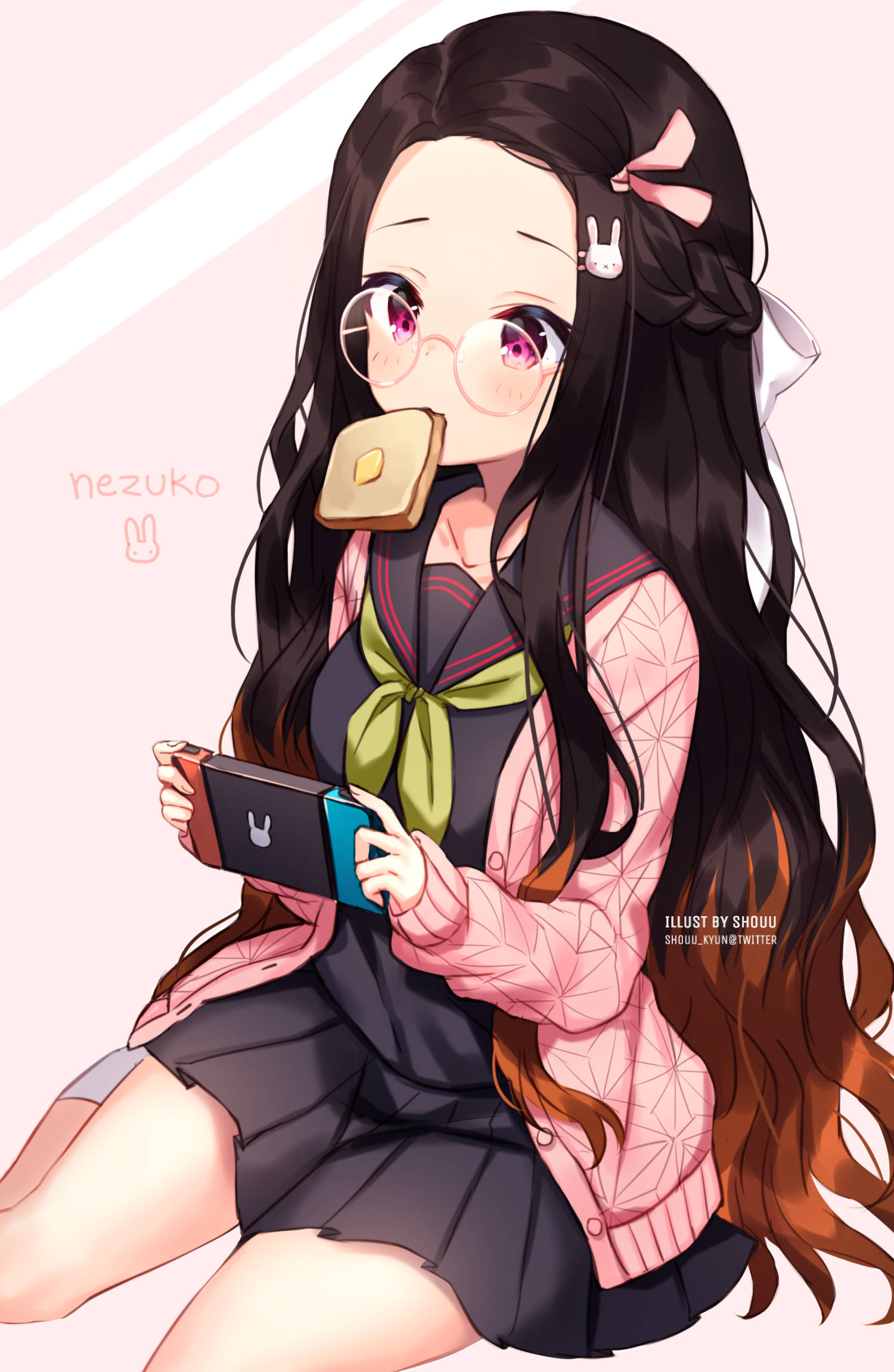 Παίζοντας Gameboy με τη Nezuko από το Demon Slayer Ταπετσαρία