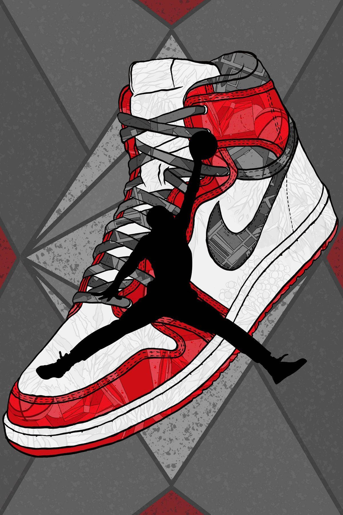Παπούτσια Jordan Cartoon Σικάγο Κόκκινο Γκρι Φόντο Ταπετσαρία