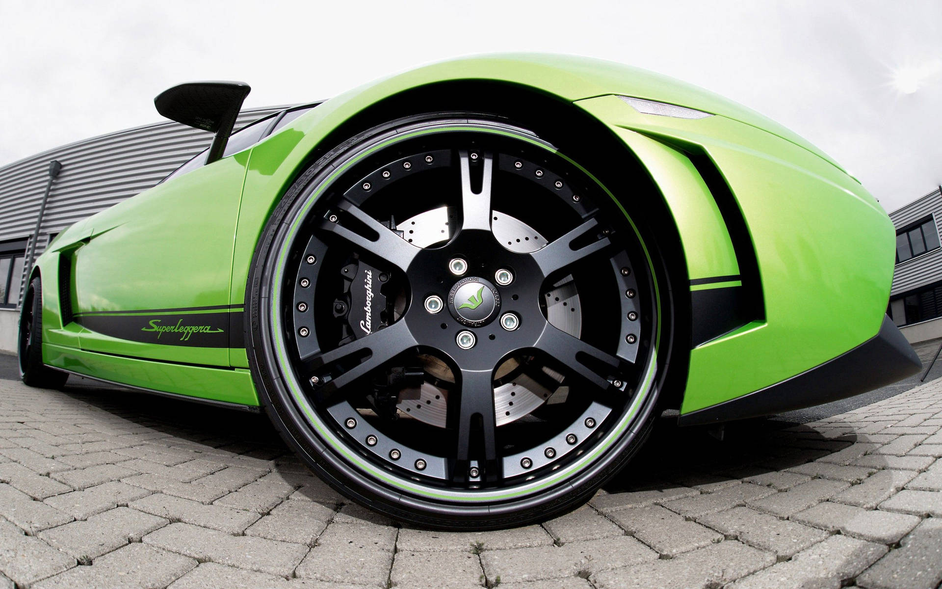 Πράσινη Lamborghini τροχός fisheye ταπετσαρία. — Lamborghini Ταπετσαρία