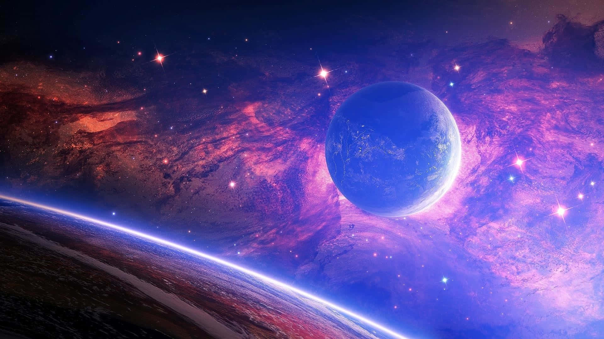 Πλανήτες με Φωτεινό Φως σε Διάστημα για Επιφάνεια Εργασίας Ταπετσαρία