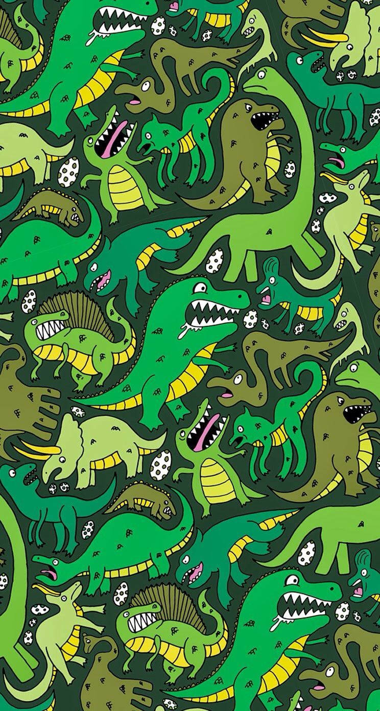 Πολλά Πράσινα Dino Kawaii iPhone Ταπετσαρία