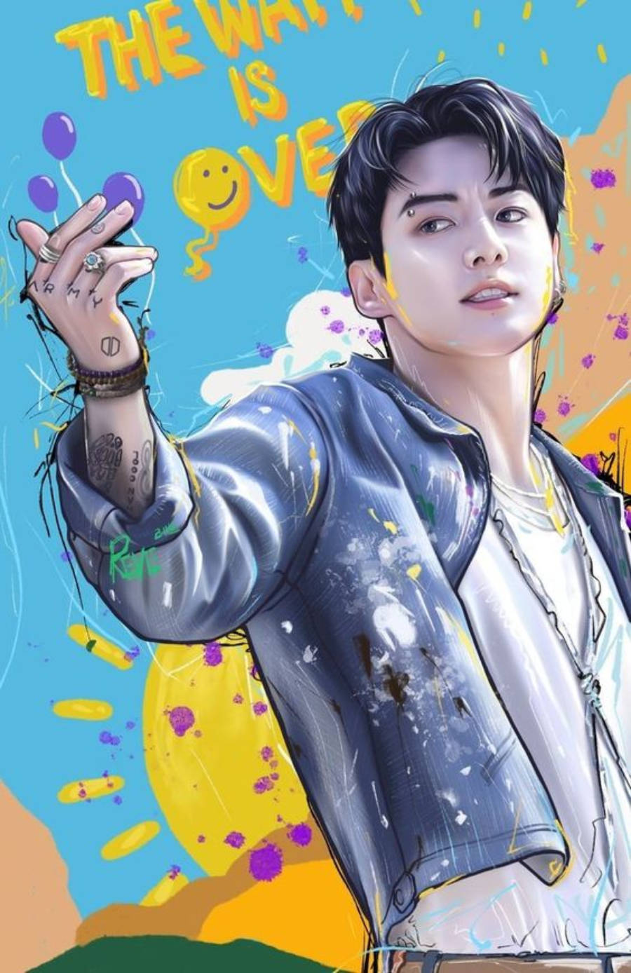 Πολύχρωμο Anime Jungkook για Κινητό Ταπετσαρία