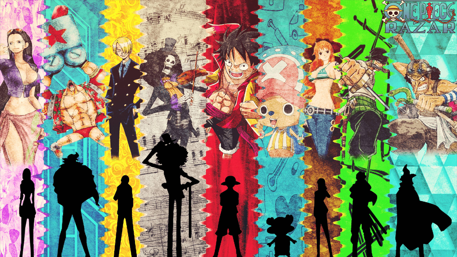 One Piece Straw Hat Pirate Crew Colorful Artwork wallpaper. — One Piece Ταπετσαρία