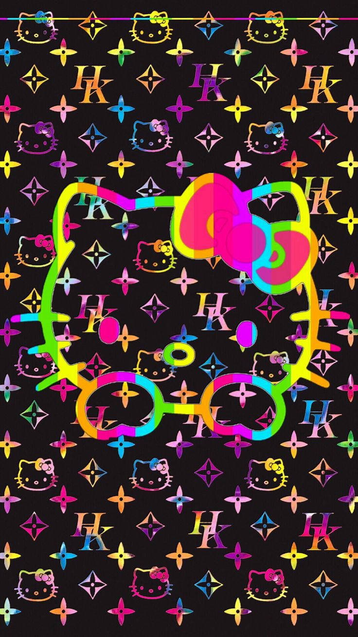 Πολύχρωμο λογότυπο σε μαύρο Hello Kitty Ταπετσαρία