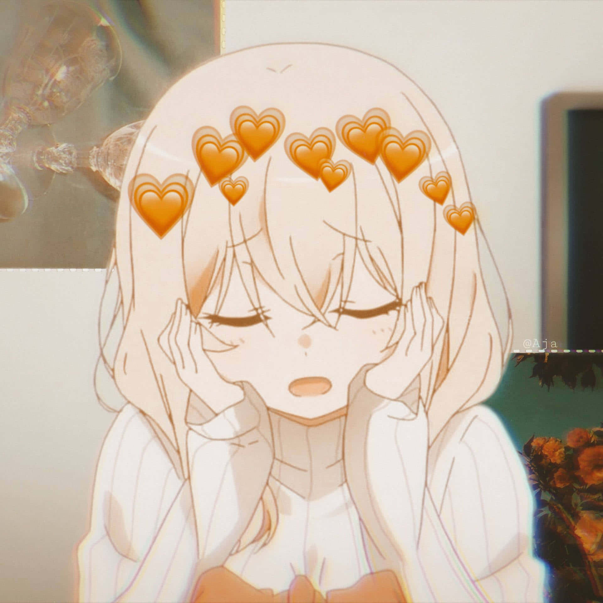 Πορτοκαλί Καρδιές Anime PFP Αισθητική Ταπετσαρία
