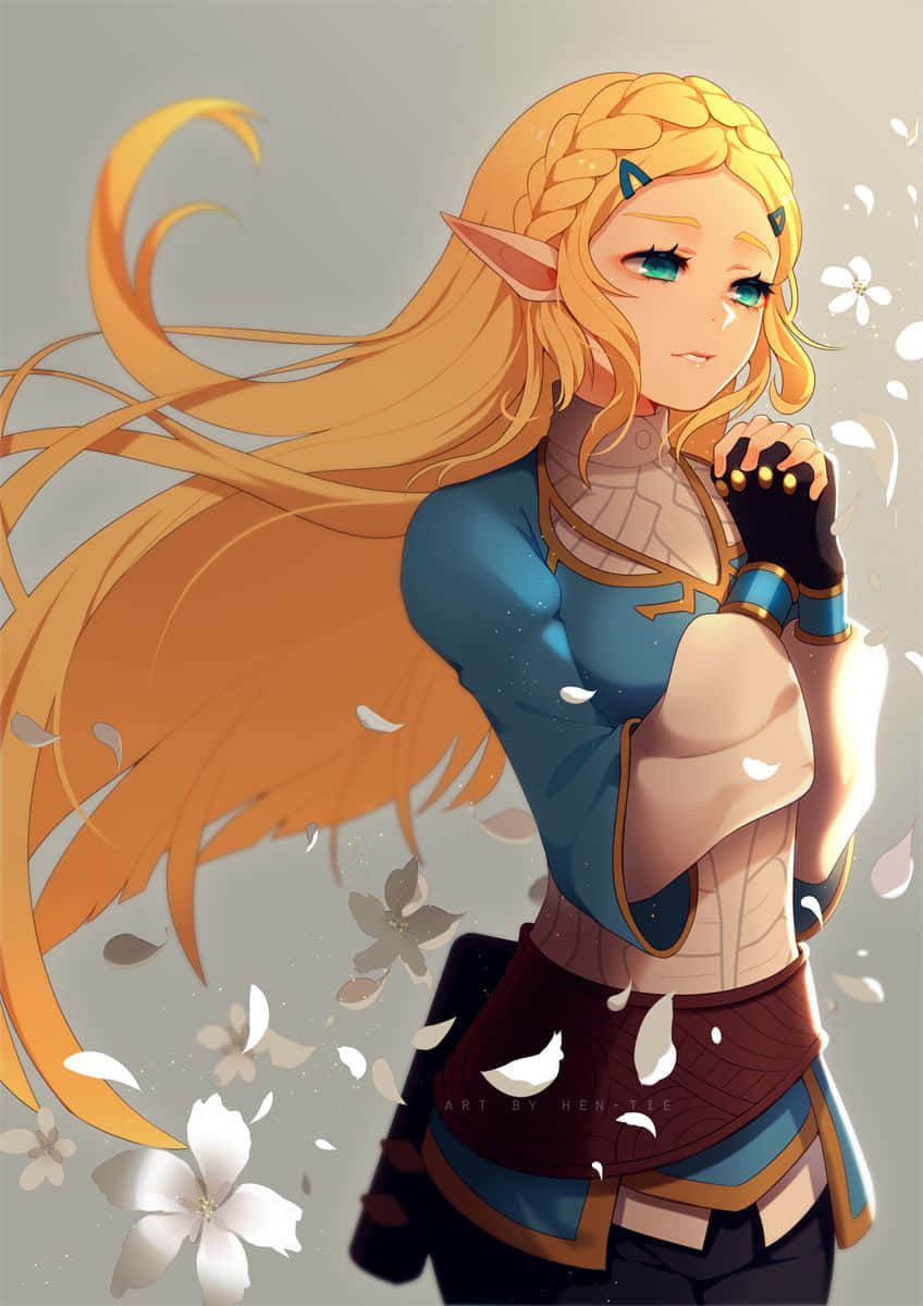 Πριγκίπισσα Zelda Botw Fanart Σχέδιο με Λουλούδια Ταπετσαρία