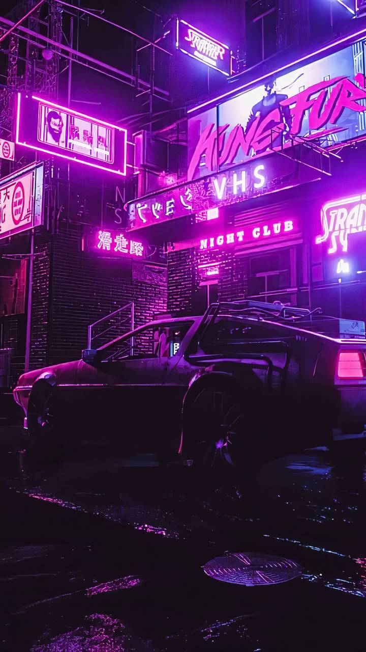 Ρετρό Νυχτερινή Πόλη Cyberpunk 2077 iPhone Ταπετσαρία