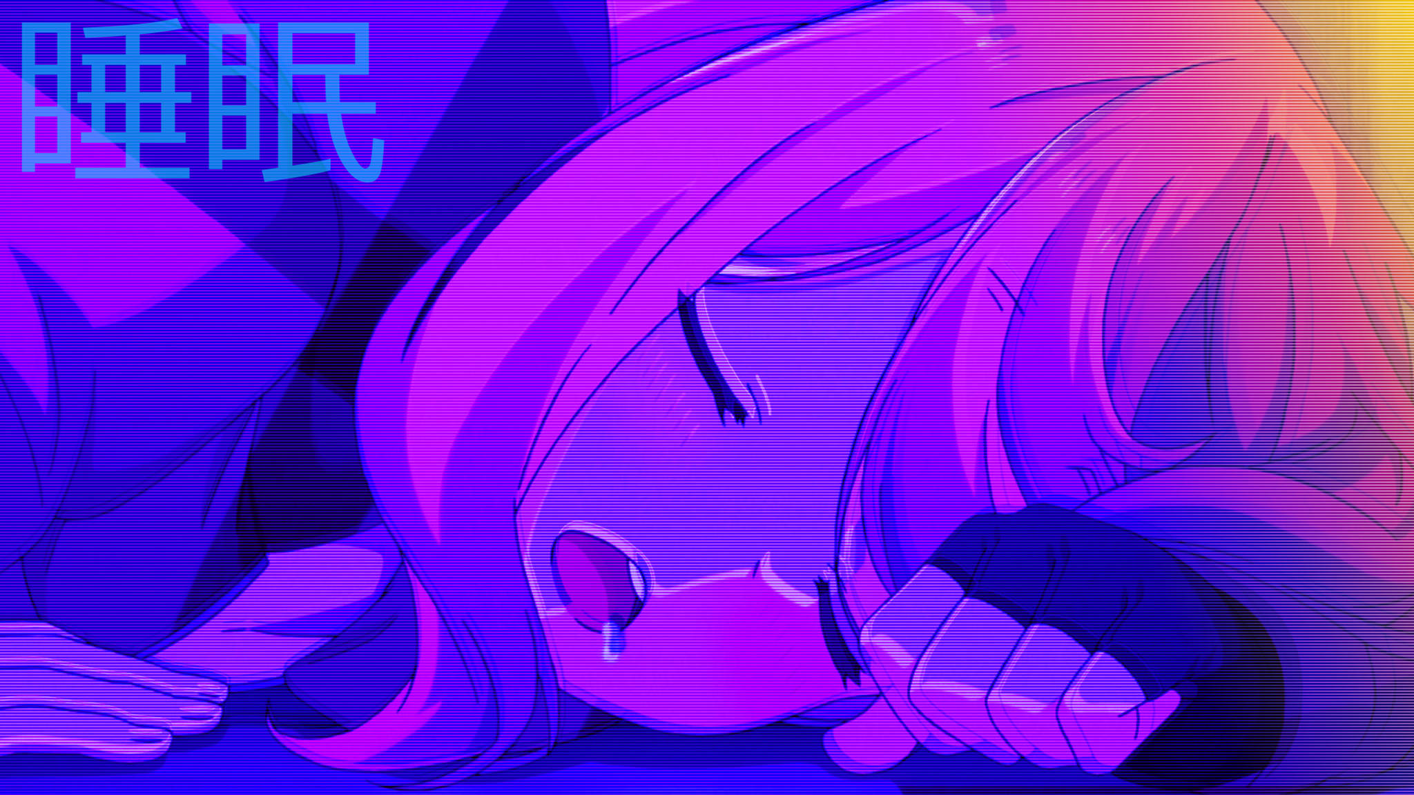Ροζ Anime Αισθητική Κοιμώμενη Κοπέλα Ταπετσαρία