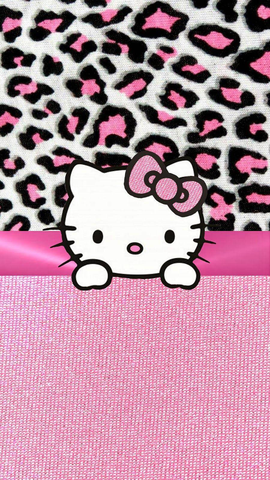 Ροζ Hello Kitty με Λεοπάρ Ύφασμα Ταπετσαρία