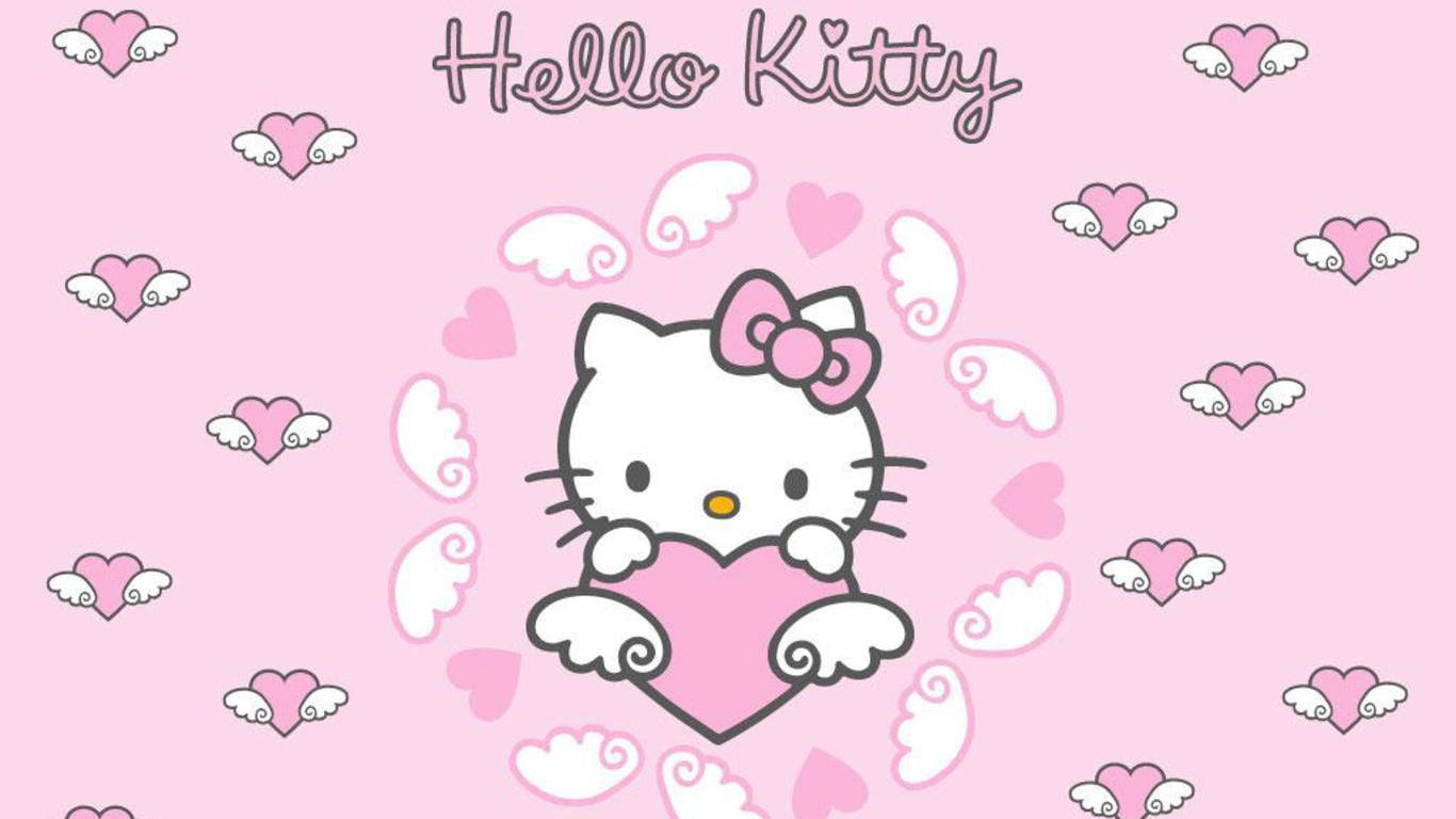 Ροζ Hello Kitty Καρδιά με Φτερά — Sanrio GIF Ταπετσαρία