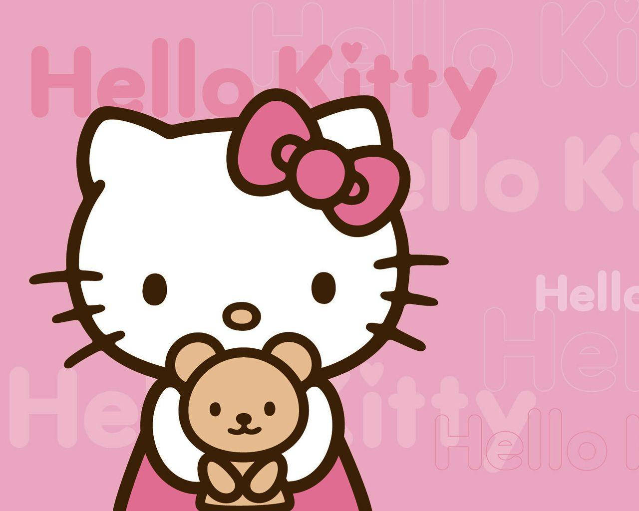 Ροζ Hello Kitty με Αρκουδάκι — Hello kitty GIF Ταπετσαρία