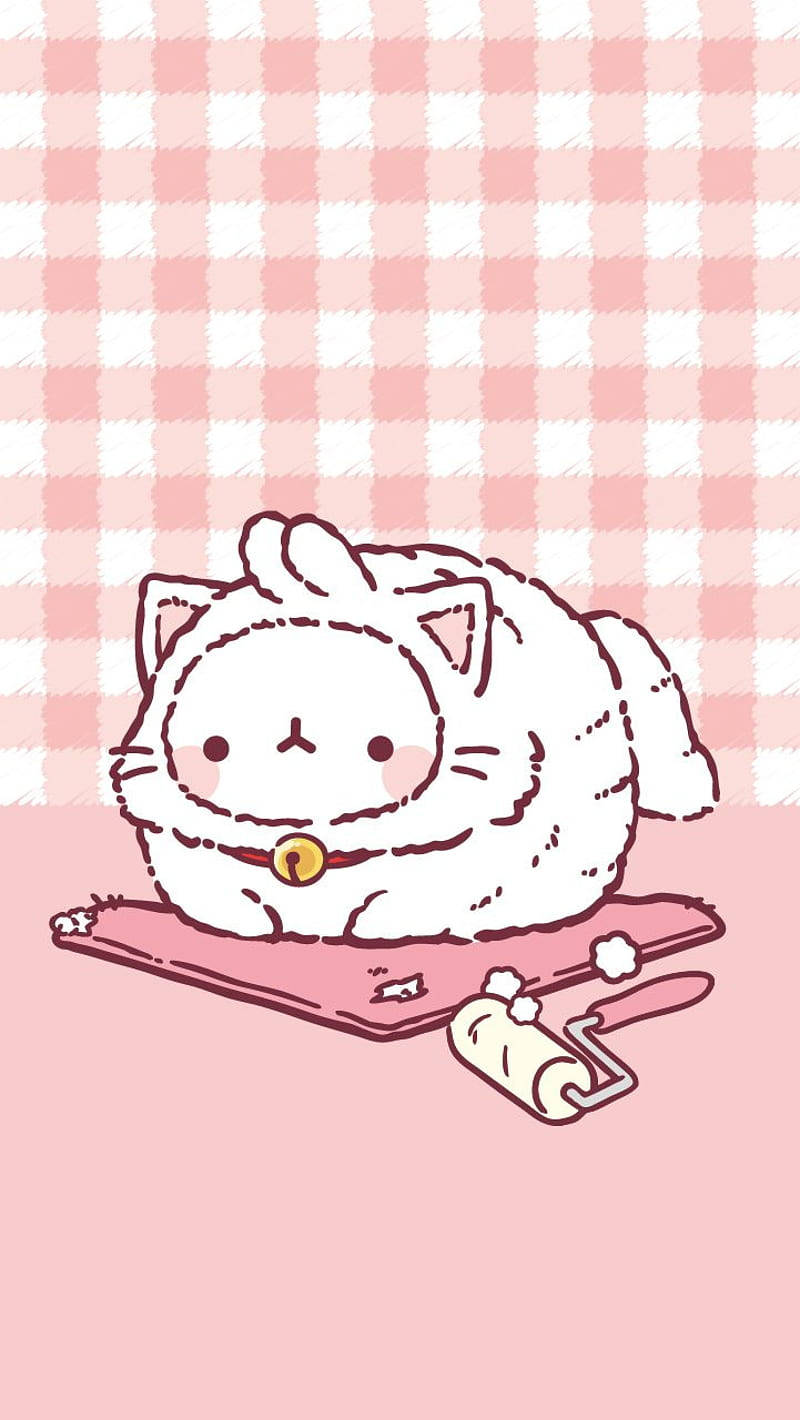 Ροζ Kawaii Molang ως Γάτα Ταπετσαρία