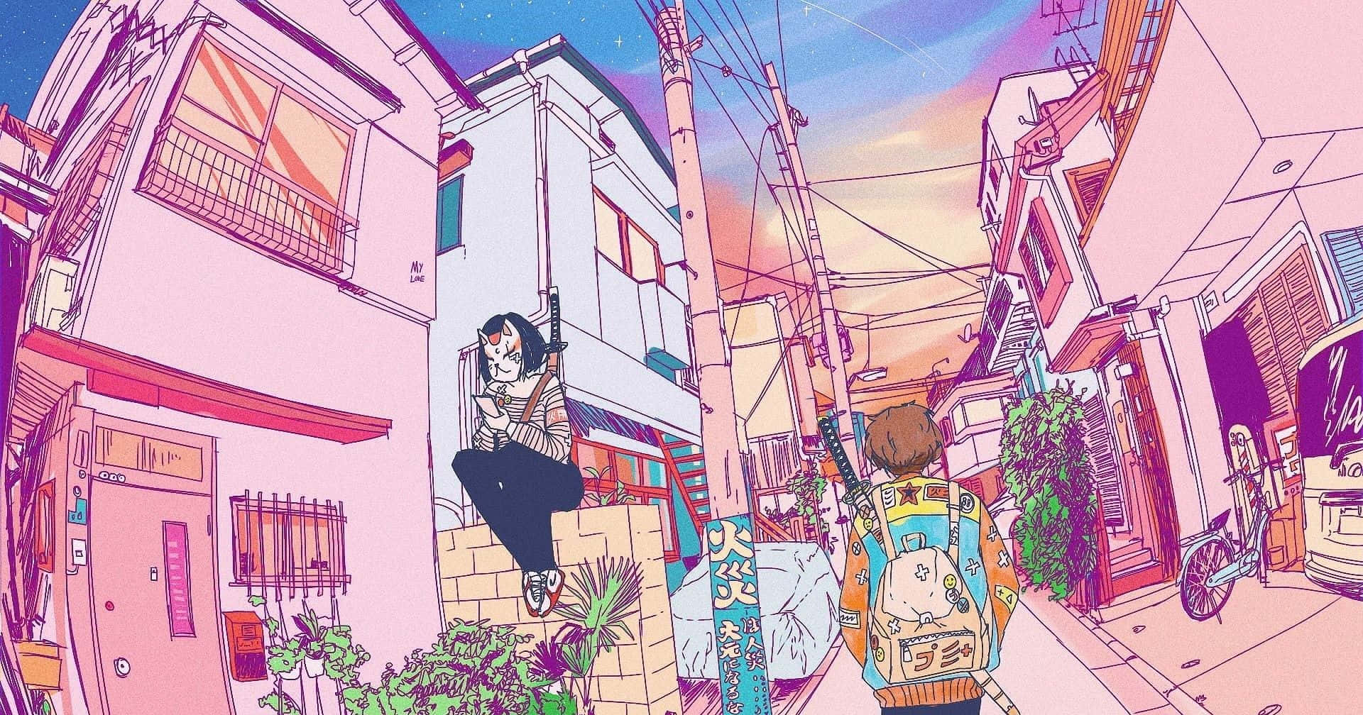 Ροζ Αισθητική Anime εικόνες Ταπετσαρία
