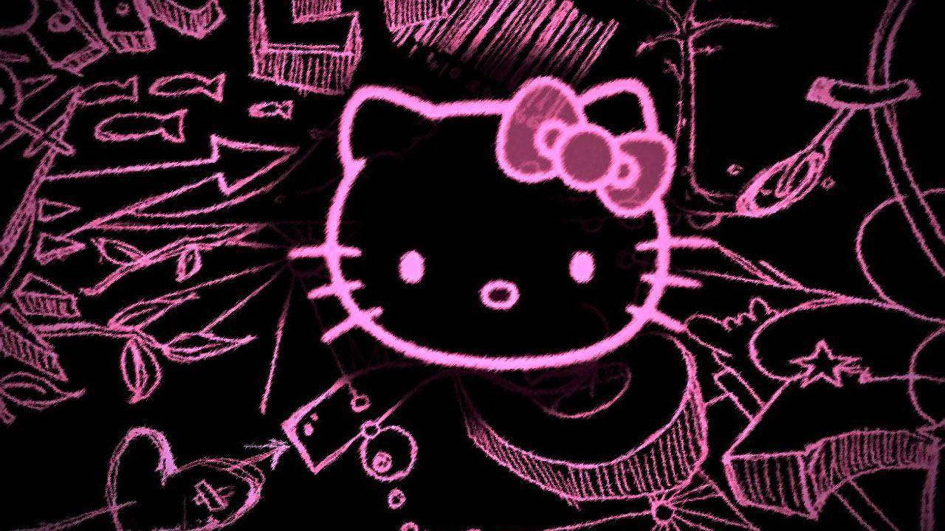 Ροζ και Μαύρο Doodle της Hello Kitty Ταπετσαρία