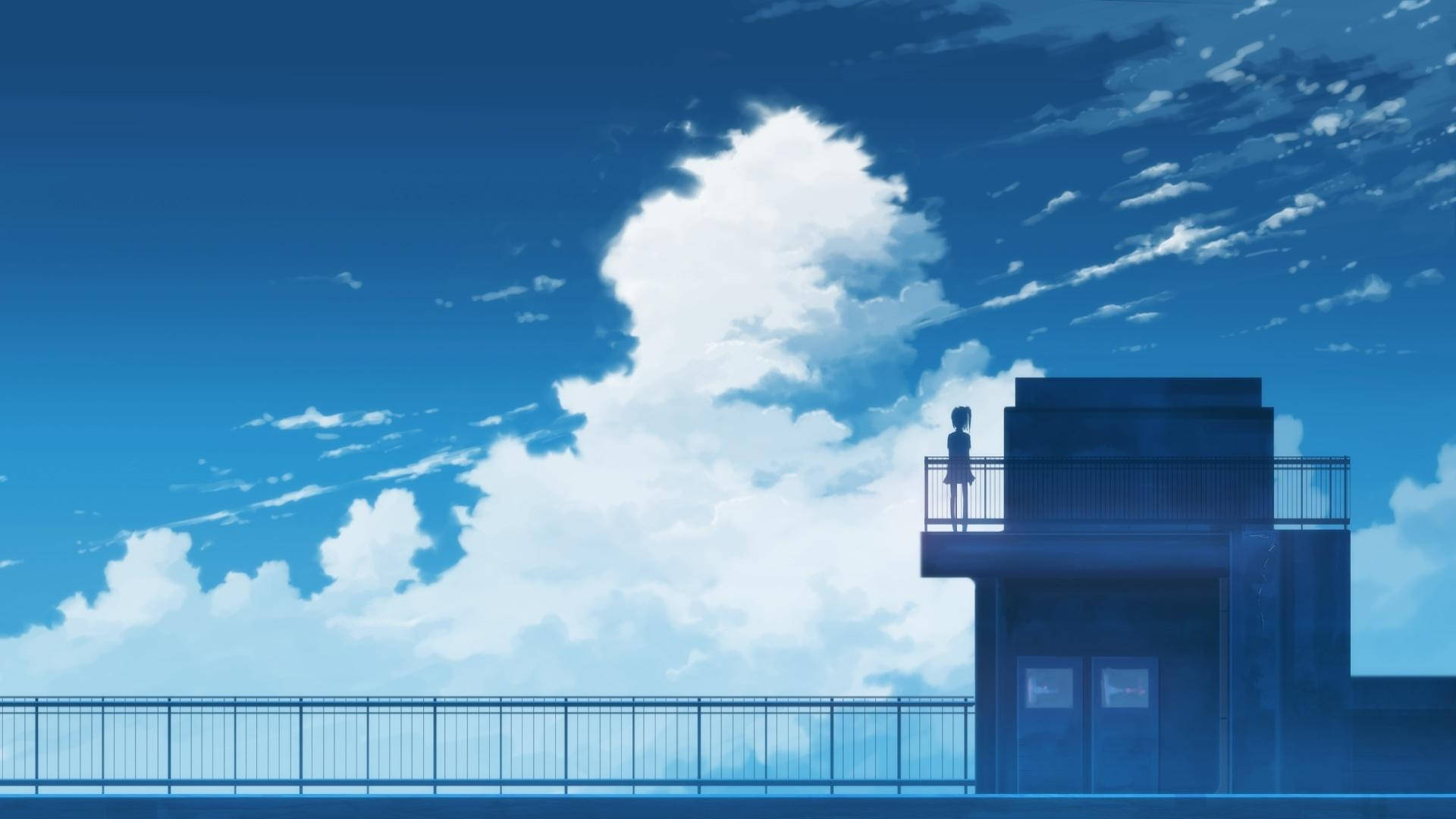 Σκηνή Σχολείου Anime Μαθητής Στην Ταράτσα — Anime τοπίο GIF Ταπετσαρία