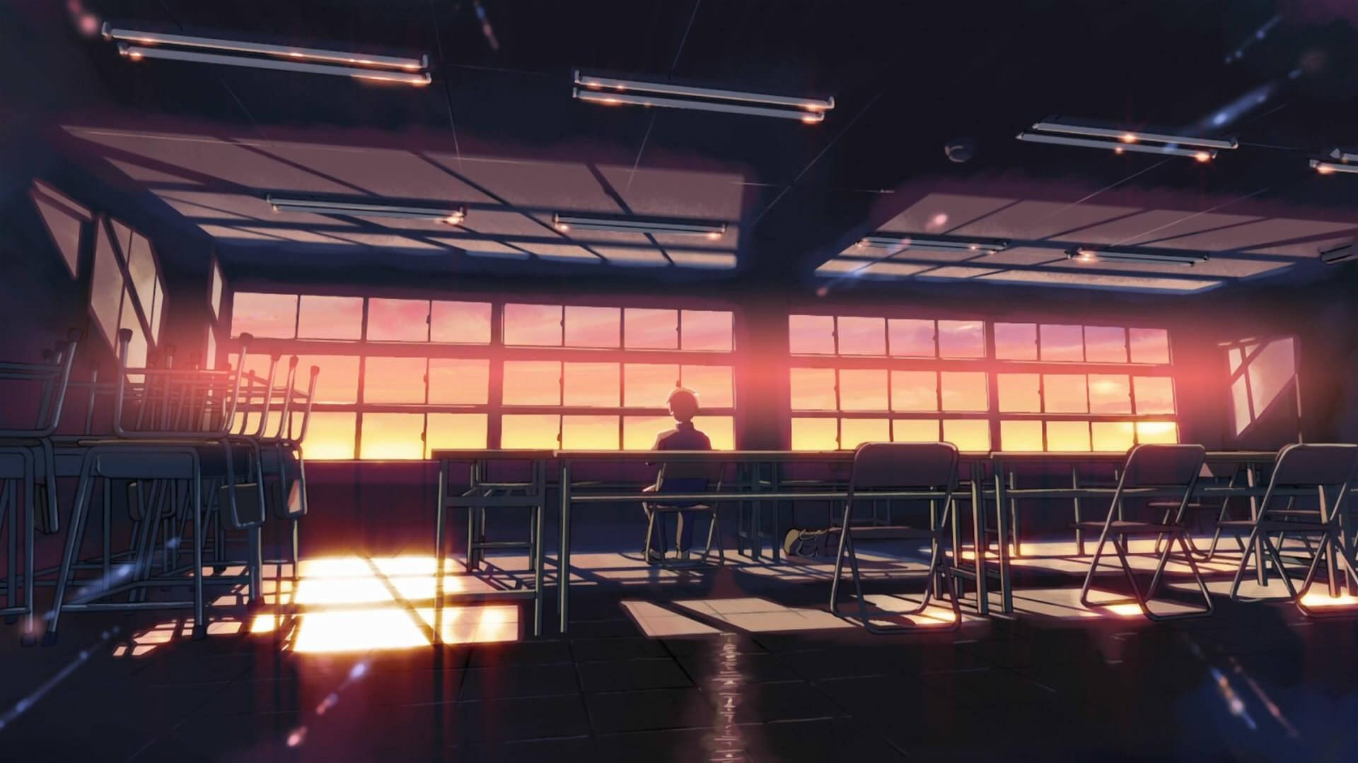 Σκηνή Σχολείου Anime με Μαθητή στην Τάξη Μετά το Σχολείο Ταπετσαρία