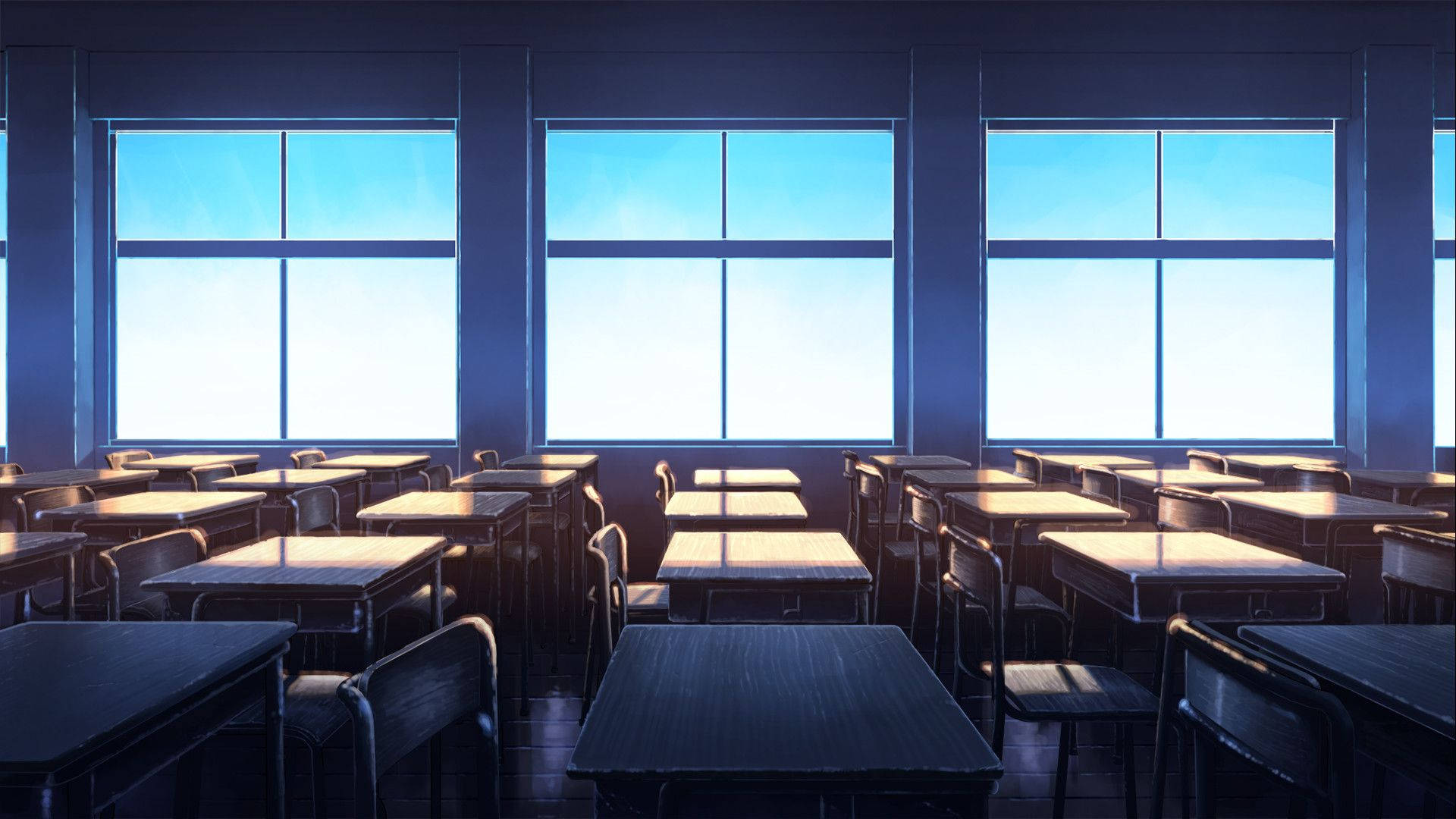 Σκηνή σχολείου anime με τάξη και θέα από το παράθυρο Ταπετσαρία