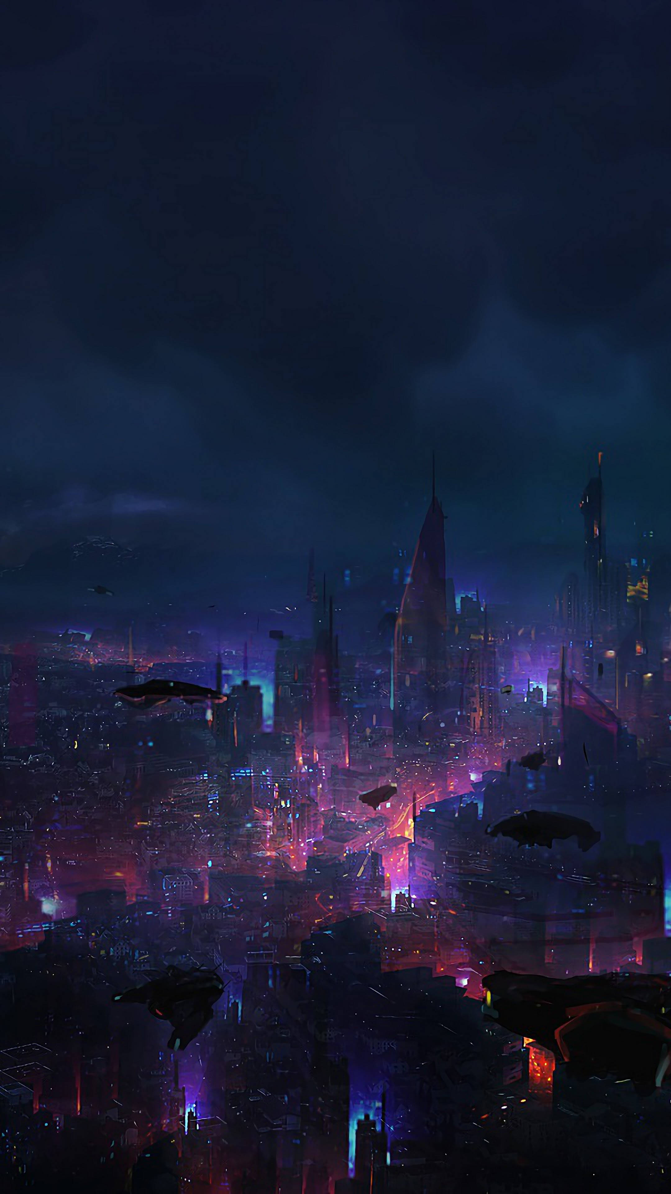Σκοτεινό Φουτουριστικό Τοπίο Πόλης Cyberpunk για iPhone X Ταπετσαρία