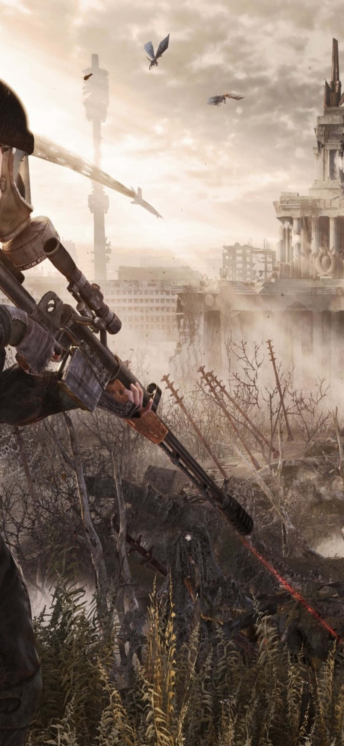 Στρατιώτης να Περπατά προς το Χωριό iPhone X Metro Last Light Φόντο Ταπετσαρία