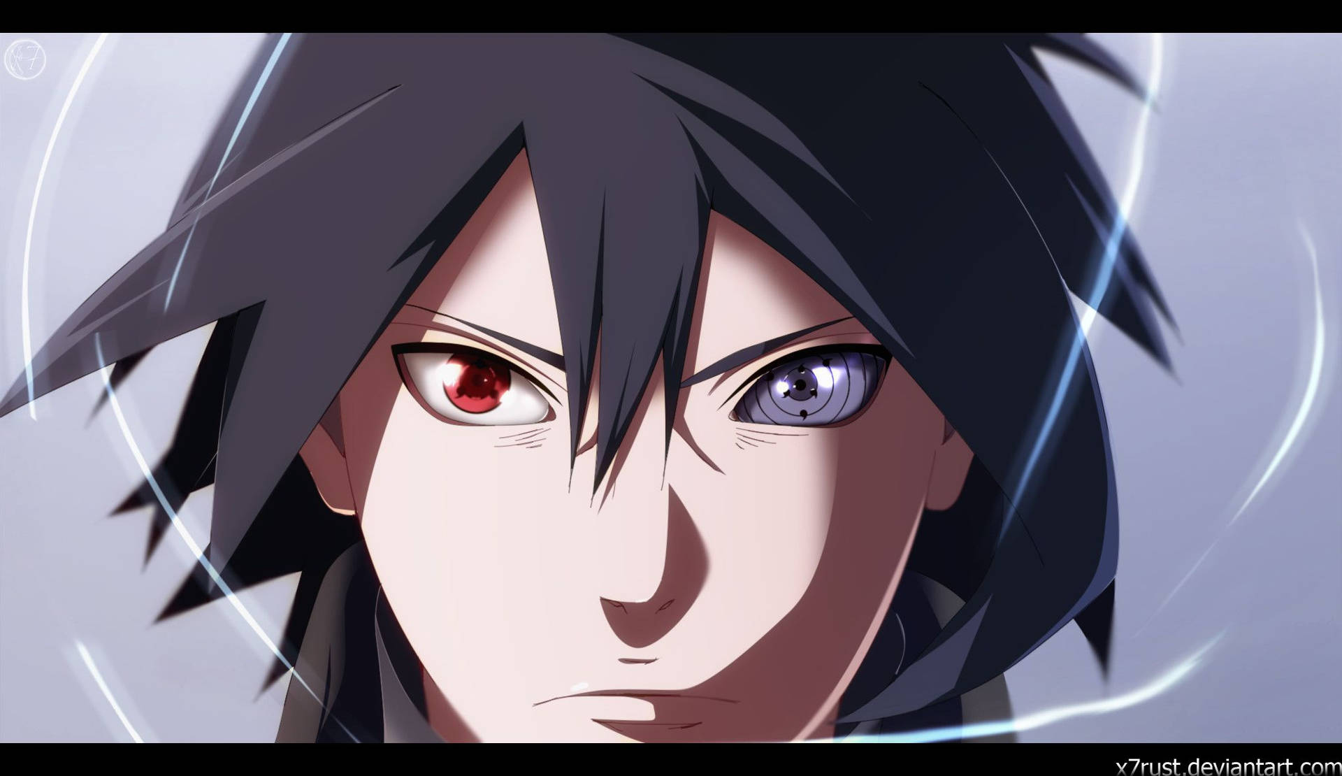 Ταπετσαρία του Sasuke Uchiha που επιδεικνύει μάτια Rinnegan και Sharingan. — Sasuke Ταπετσαρία