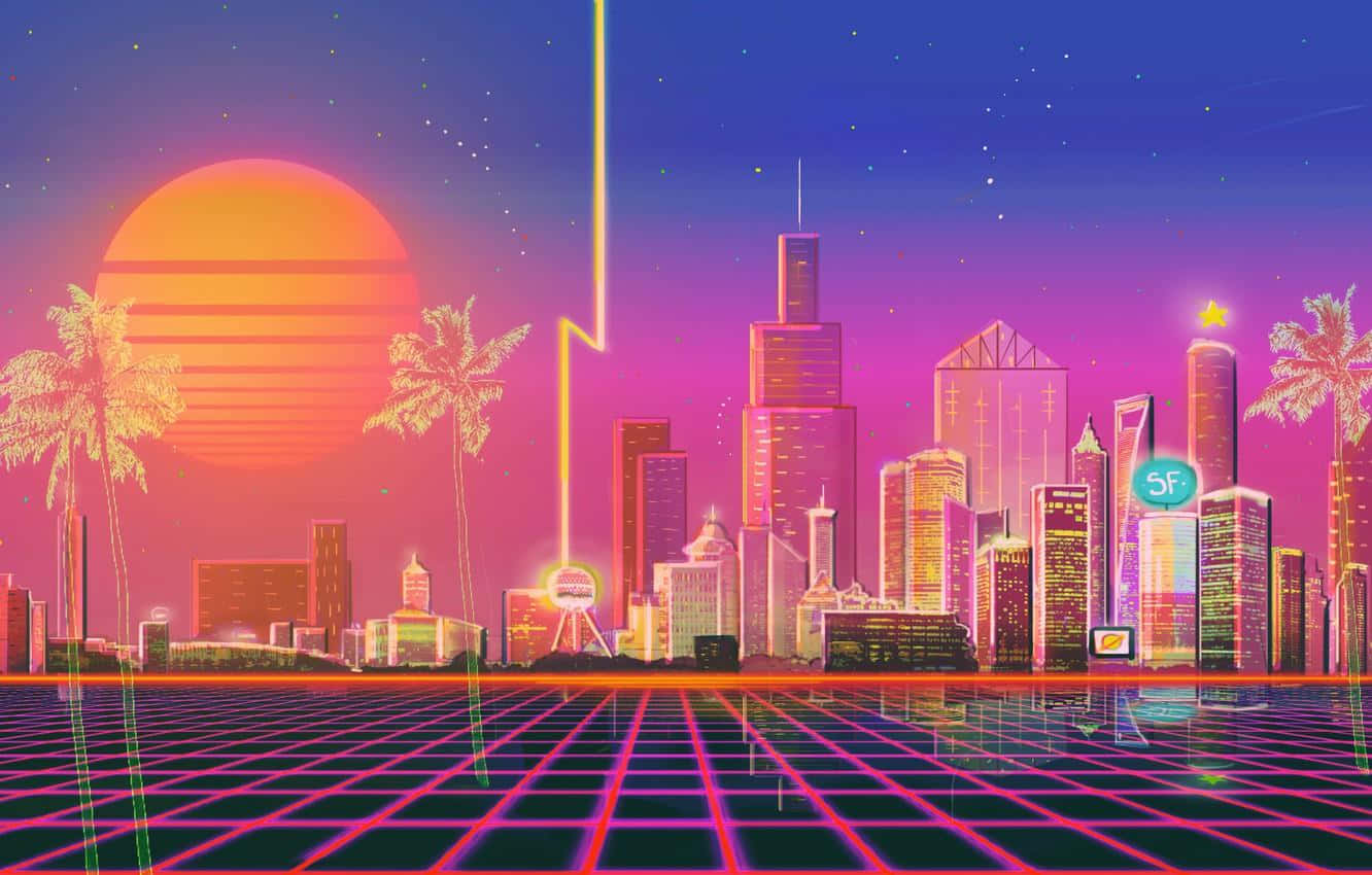 Τα φώτα της Neon City λάμπουν έντονα στον νυχτερινό ουρανό. Ταπετσαρία