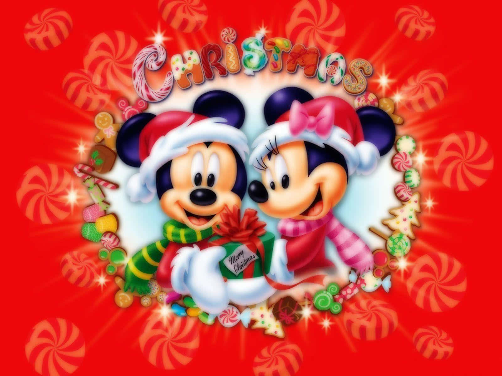 Ταύτιση Mickey και Minnie Mouse Χριστουγεννιάτικη ταπετσαρία