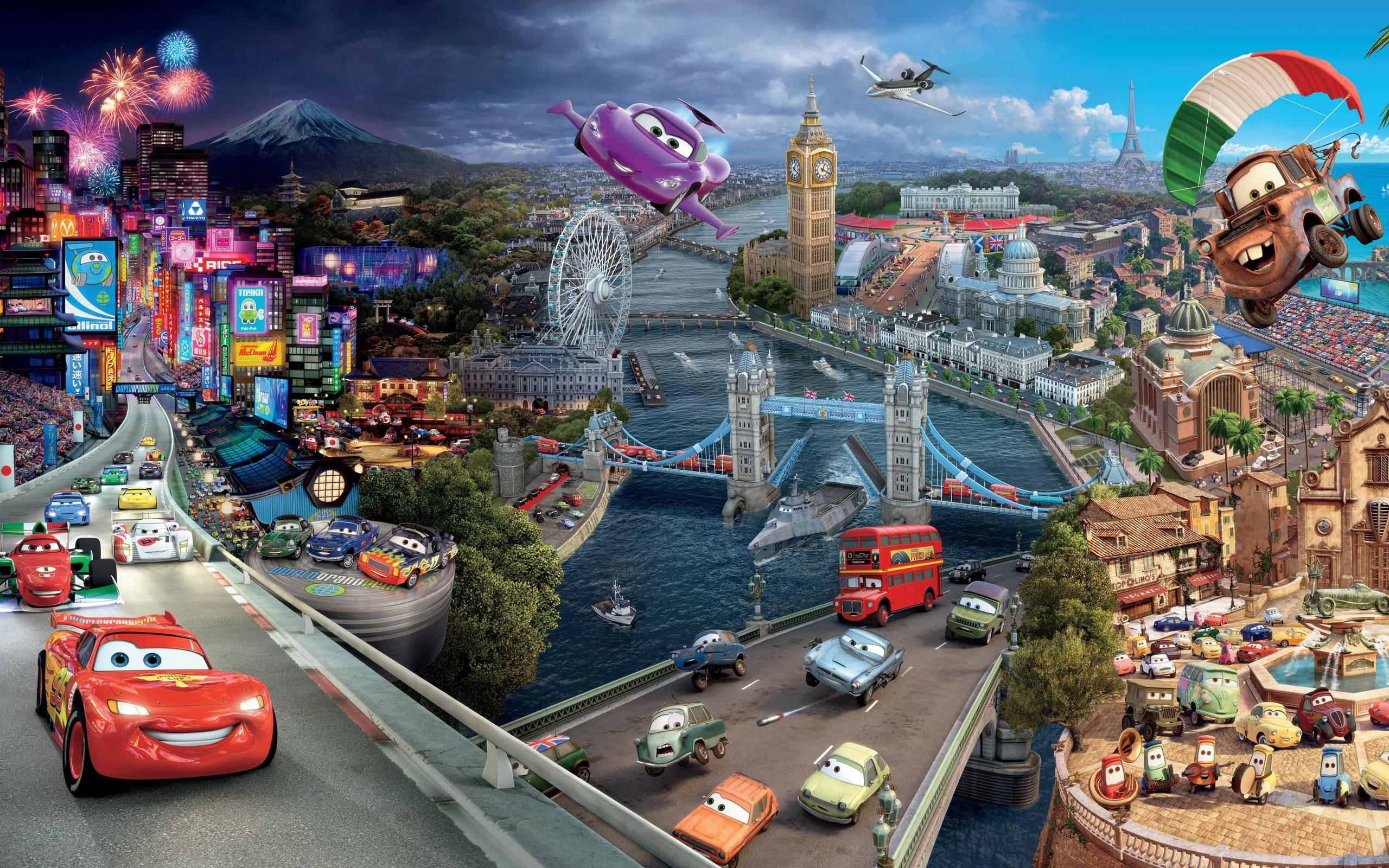 Τόκιο Λονδίνο Παρίσι Πόρτο Κόρζα Cars 2 Ταπετσαρία
